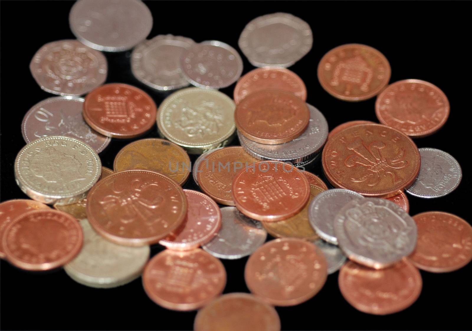 A selection of British coins, from a penny to a pound