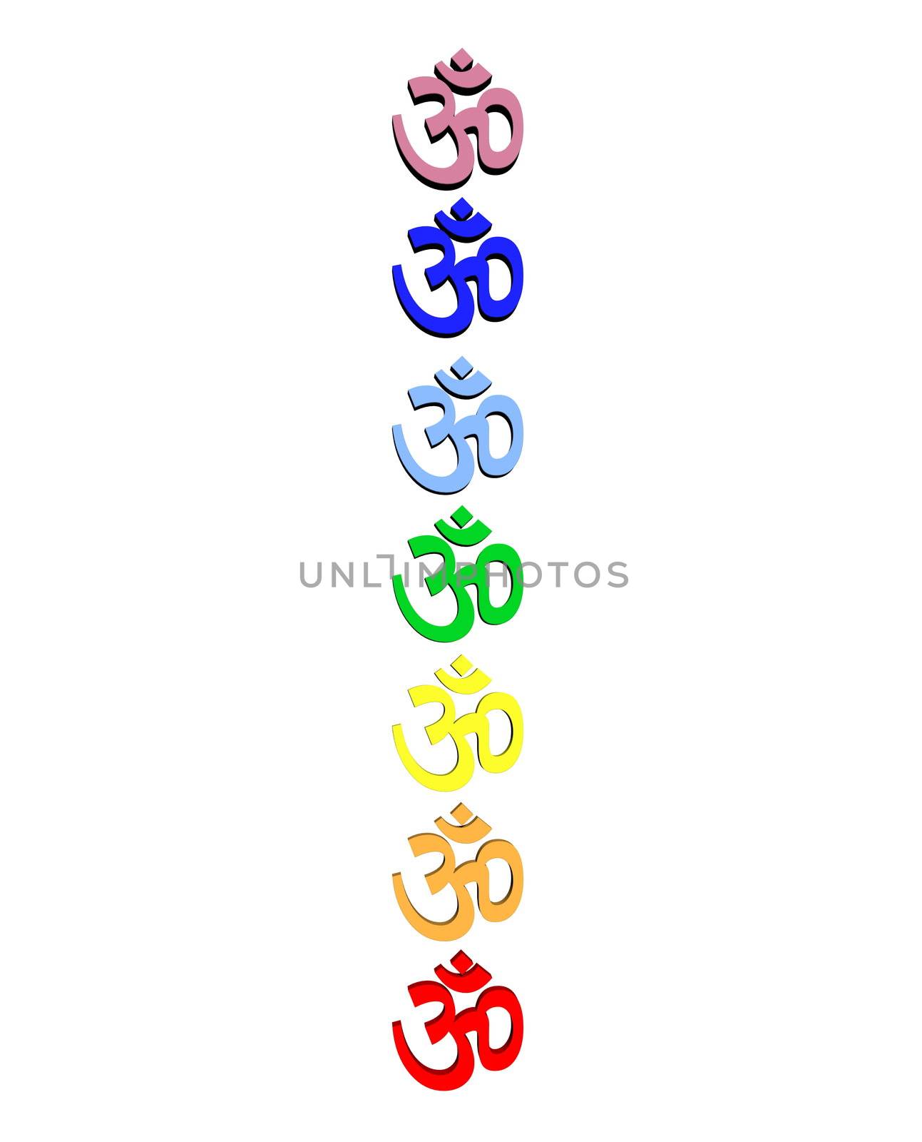 Colored aum / om in chakra column in white background