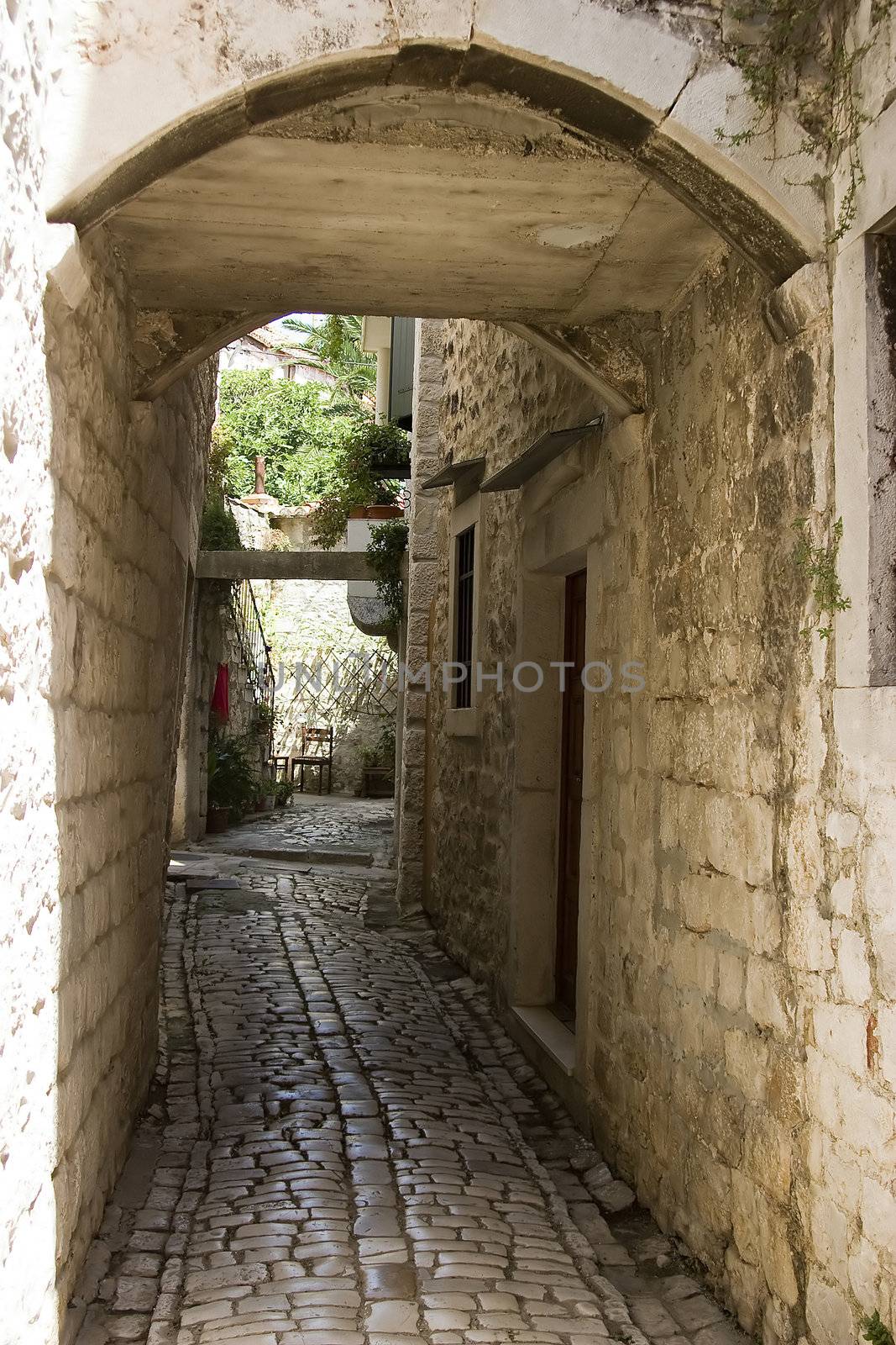 The narrow old street in Sibenik, Croatia
