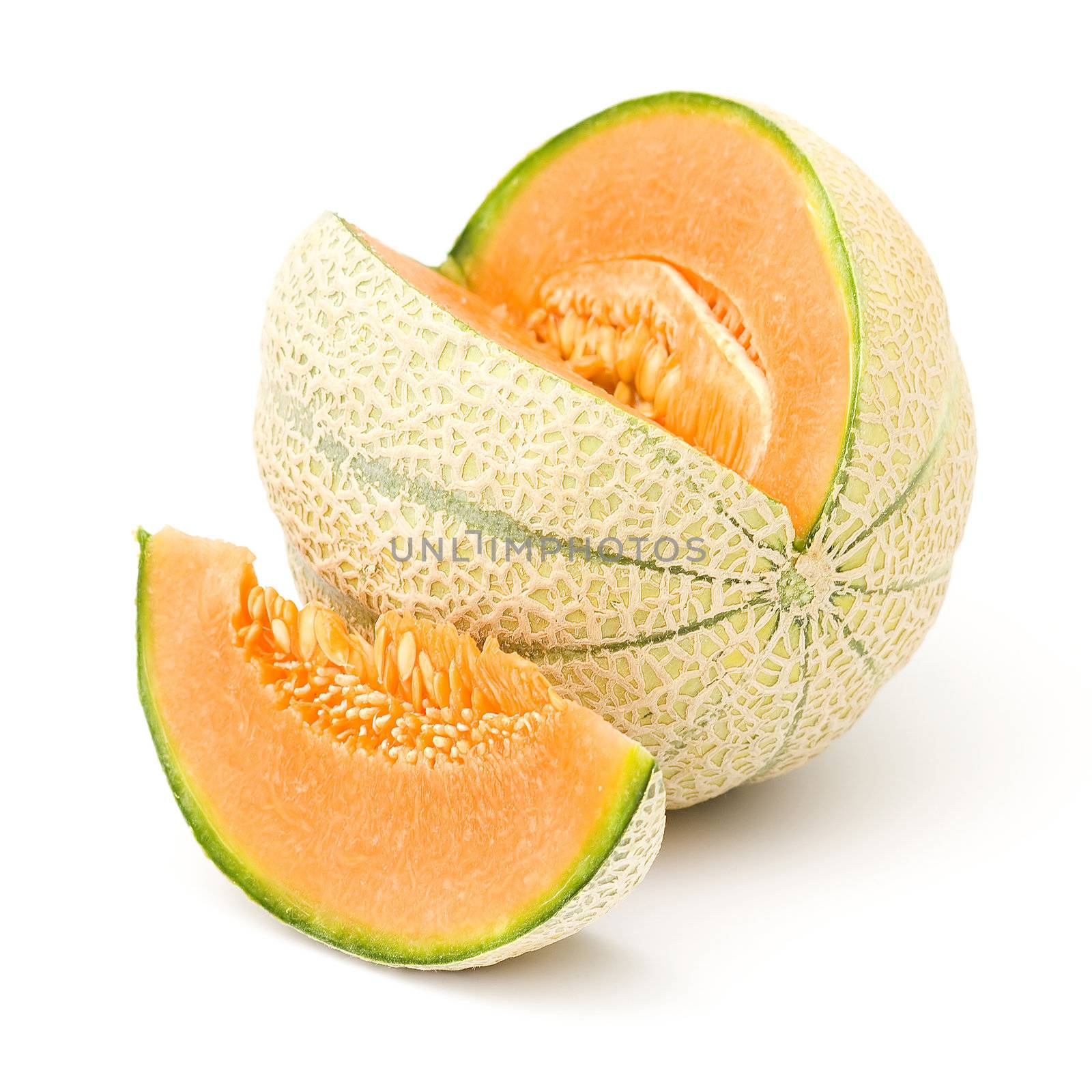orange cantaloupe melon isolated on white background by miradrozdowski