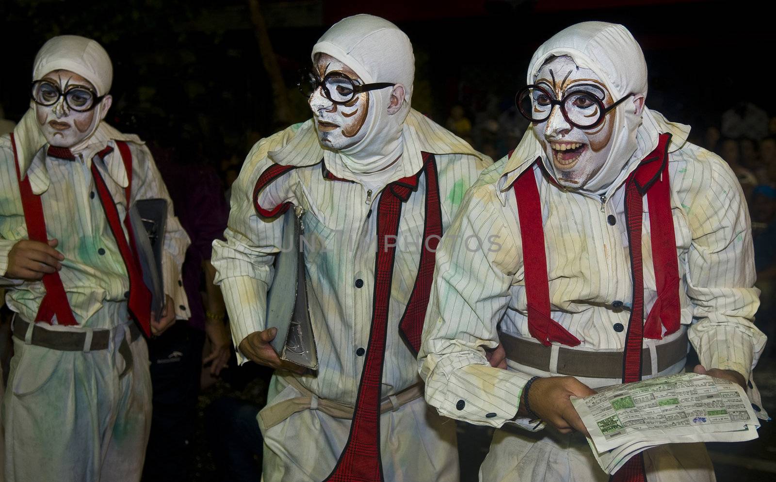 MONTEVIDEO, URUGUAY - JANUARY 27 2011 : A costumed carnaval participants in the annual national festival of Uruguay ,held in Montevideo Uruguay on January 27 2011 