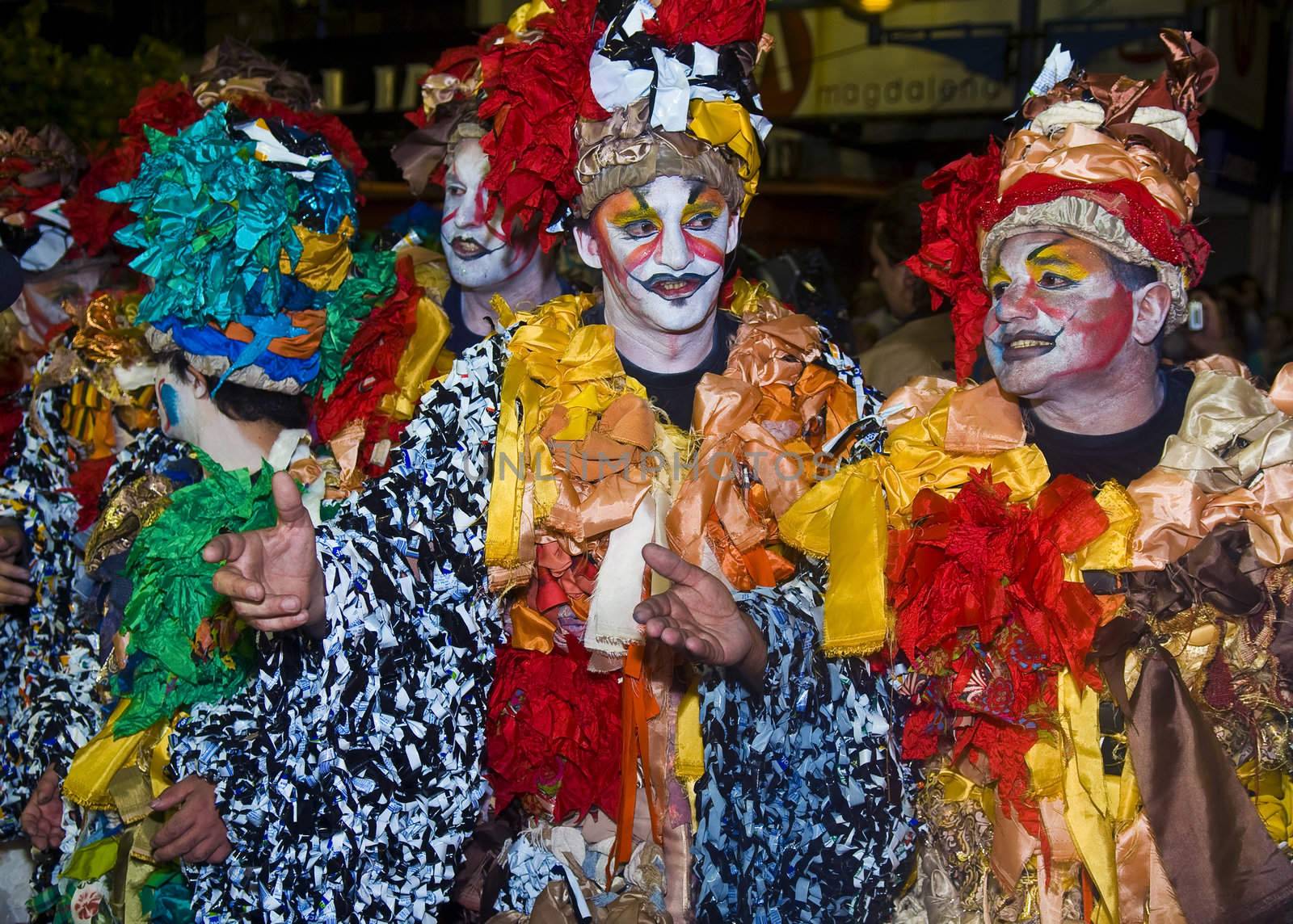 MONTEVIDEO, URUGUAY - JANUARY 27 2011 : A costumed carnaval participants in the annual national festival of Uruguay ,held in Montevideo Uruguay on January 27 2011 