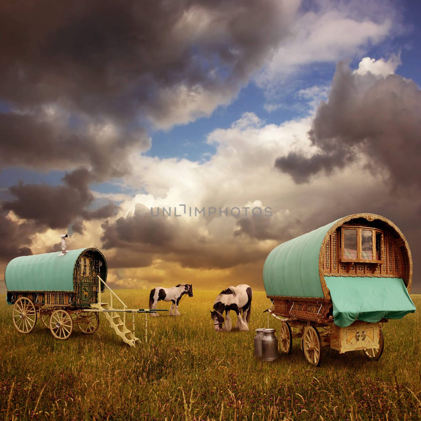 Gypsy Wagons, Caravans by Binkski