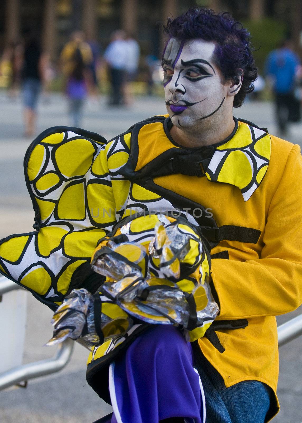 MONTEVIDEO, URUGUAY - JANUARY 27 2011 : A costumed carnaval participant in the annual national festival of Uruguay ,held in Montevideo Uruguay on January 27 2011 