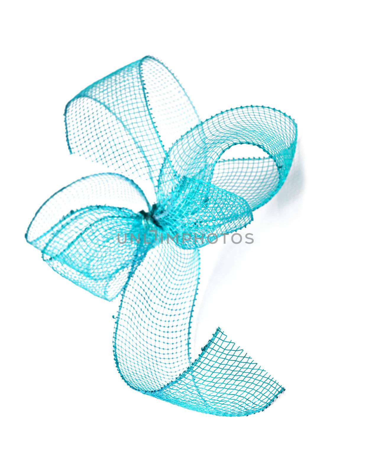 Blue ribbon bow on a white background by tish1