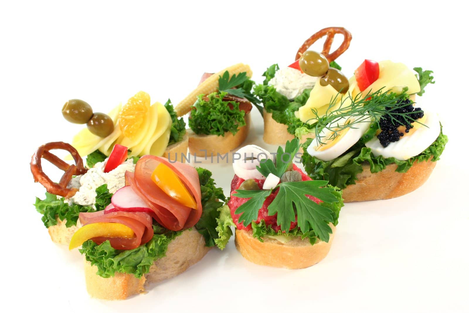 different colored Canapes on a white background