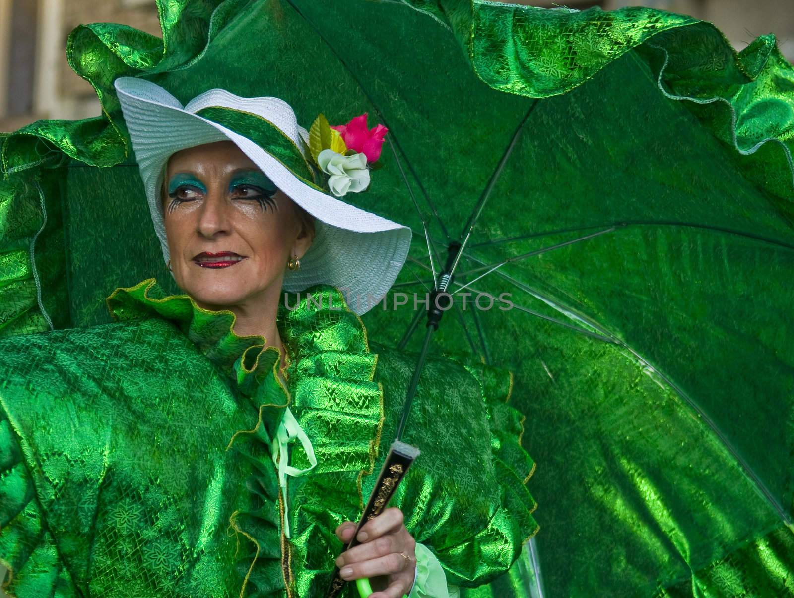 MONTEVIDEO, URUGUAY - FEBRUARY 05 2011 : A costumed carnaval participant in the annual national festival of Uruguay ,held in Montevideo Uruguay on February 05 2011 