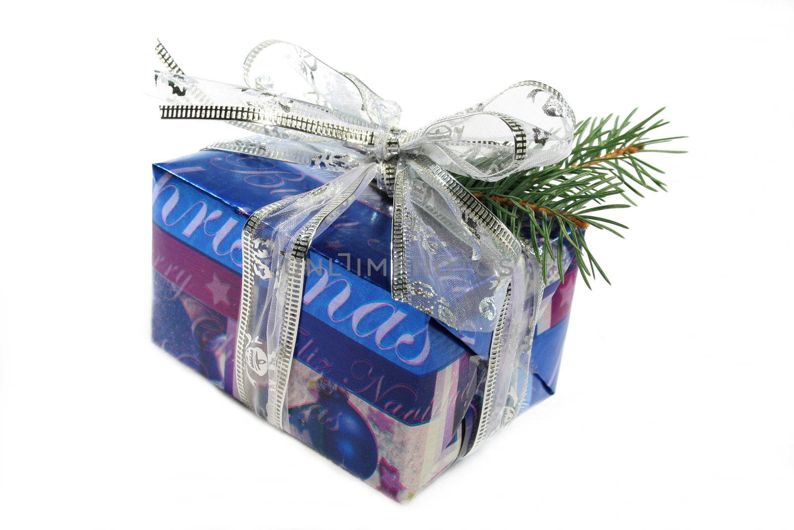 Blue Christmas gift on a white background