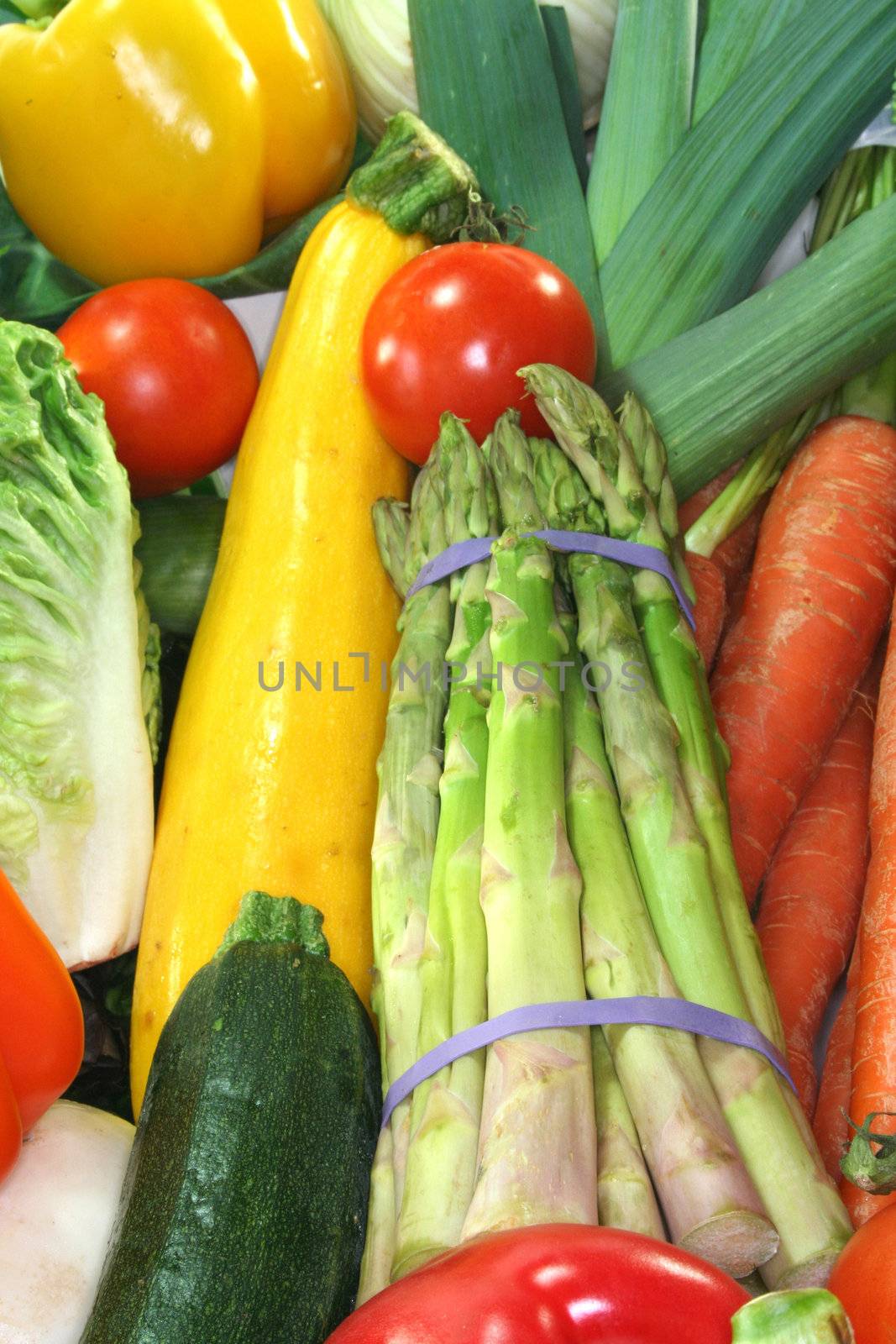 many fresh, different types of vegetables stacked in a pile