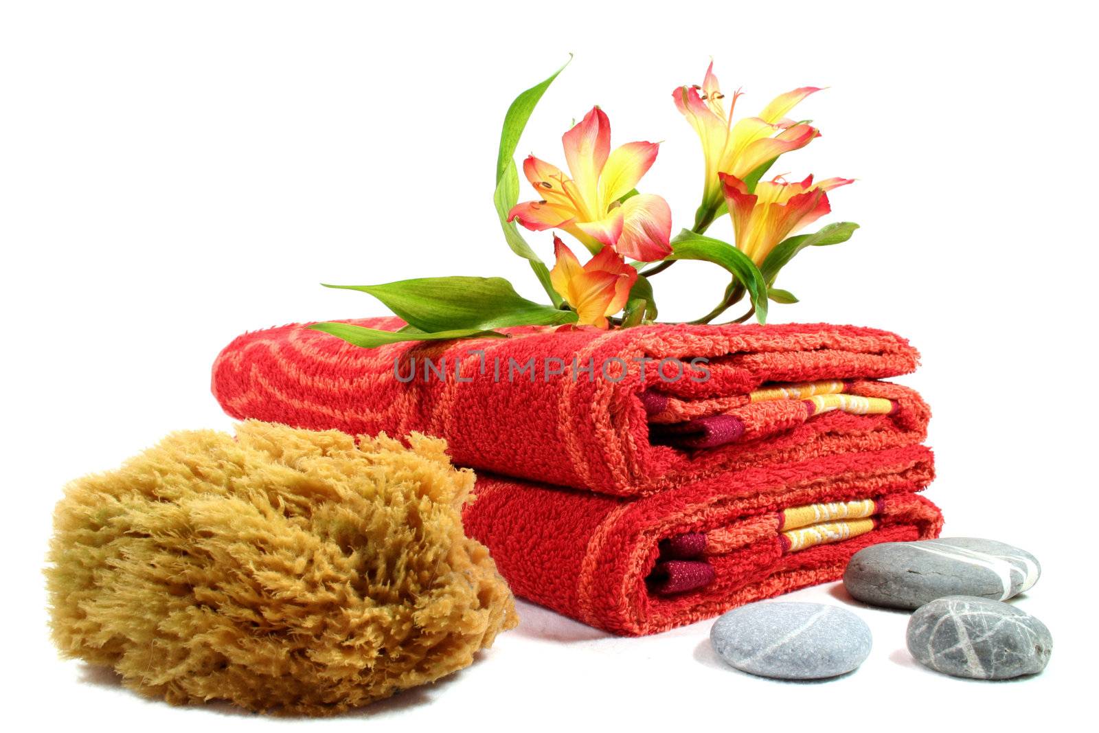 pebbles flowers and towels - body care