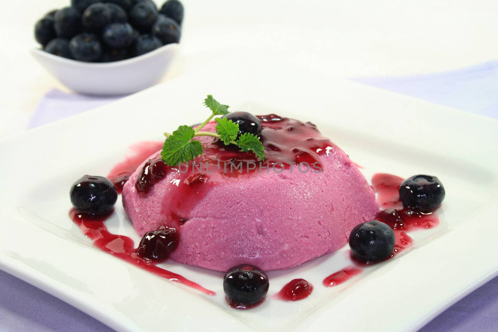 Blueberry dessert on a white plate