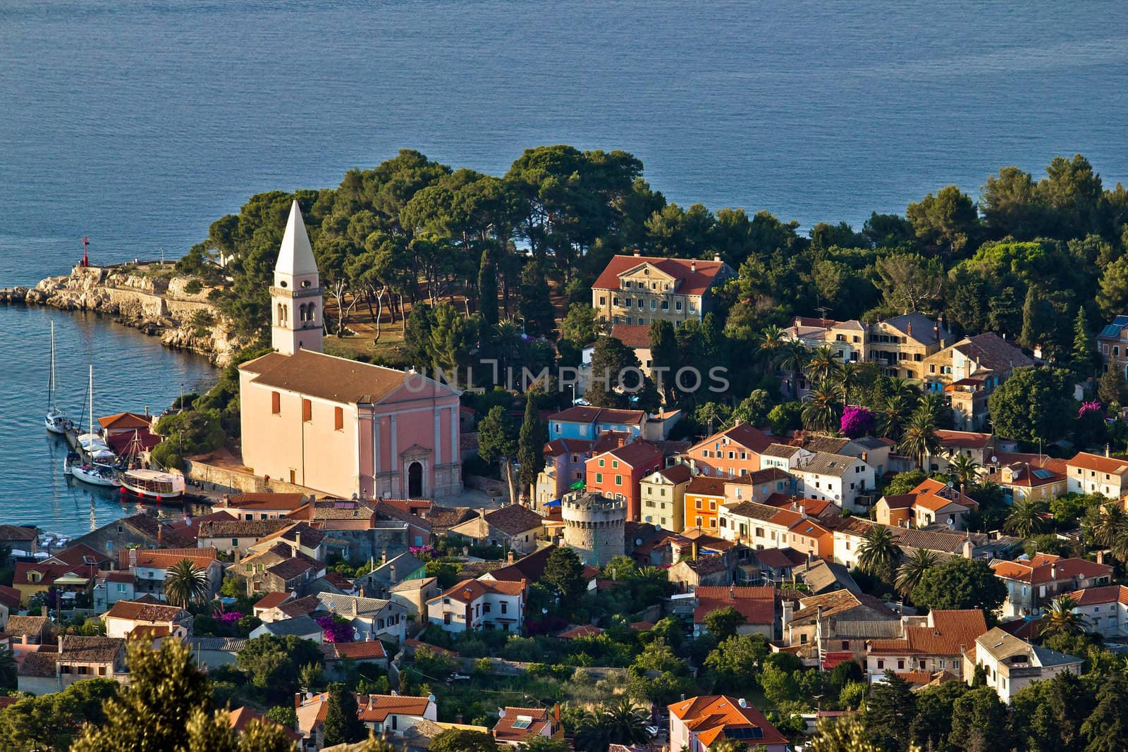 Veli losinj panoramic aerial view, Island of Losinj, Croatia