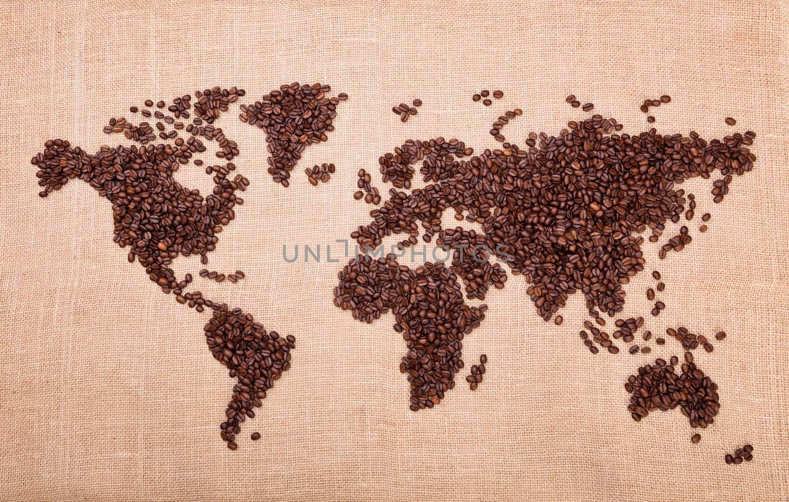 Image of map made of coffee. Closeup