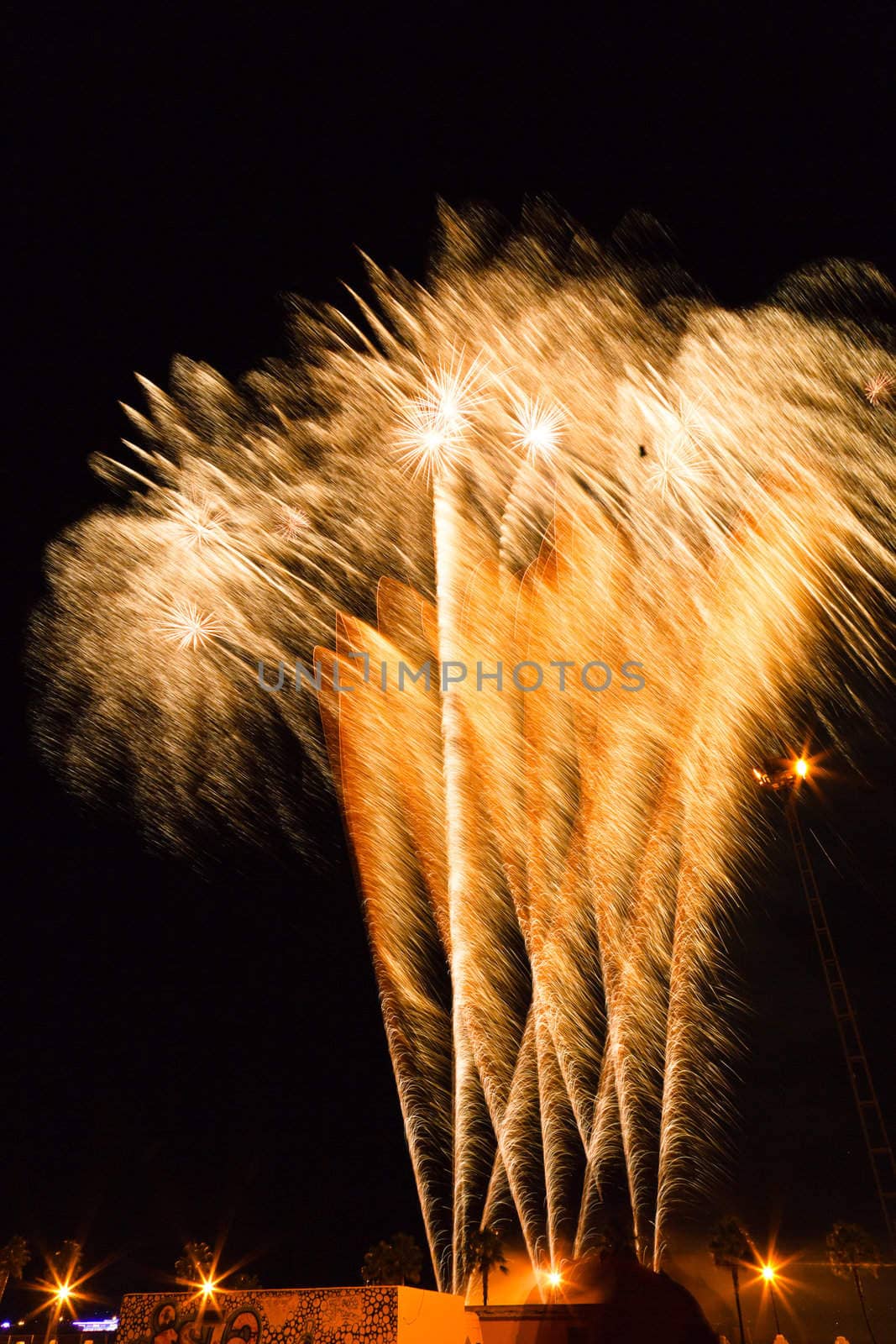 Firework streaks in the night sky