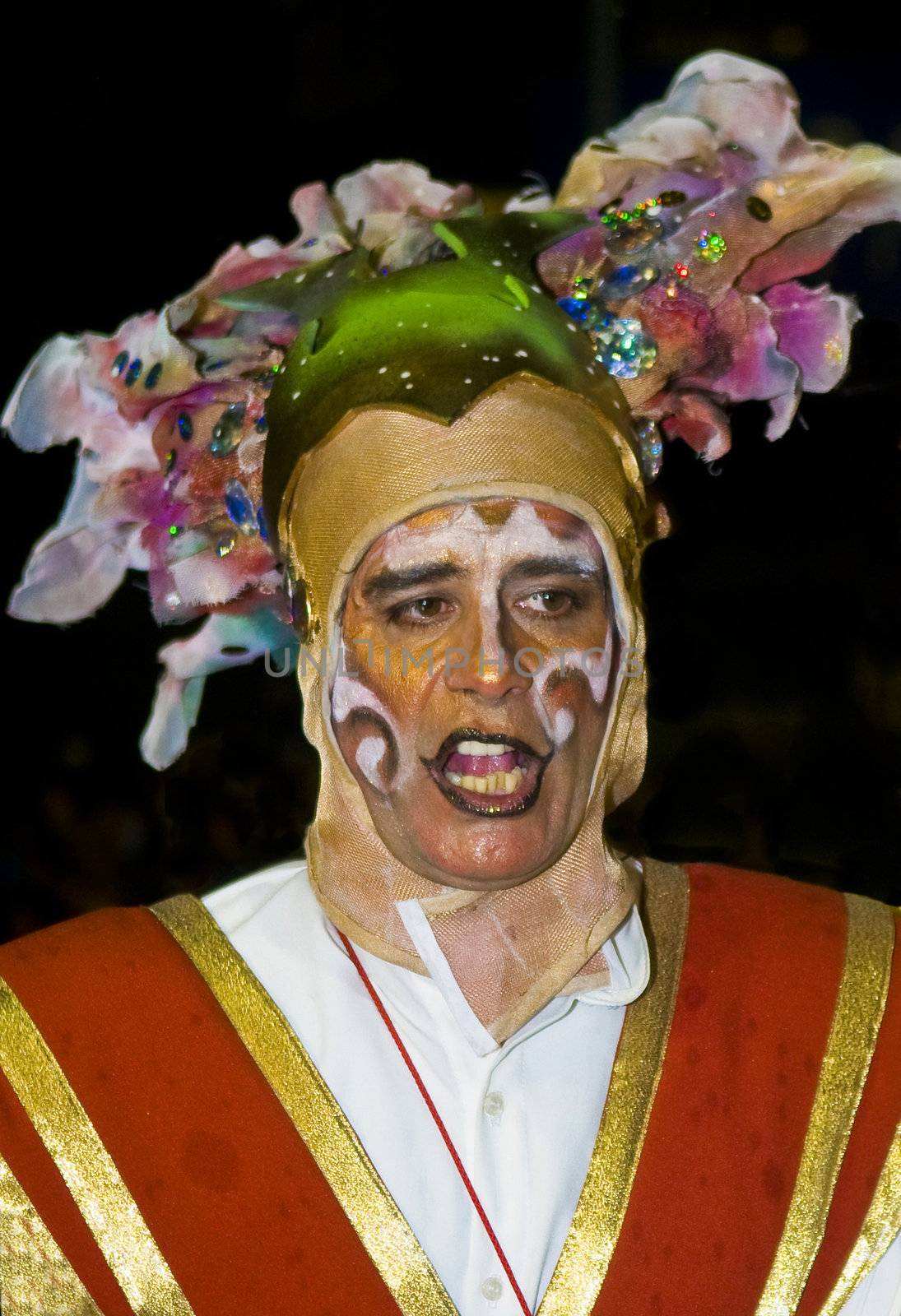 MONTEVIDEO, URUGUAY - JANUARY 27 2011 : A costumed carnaval participant in the annual national festival of Uruguay ,held in Montevideo Uruguay on January 27 2011 