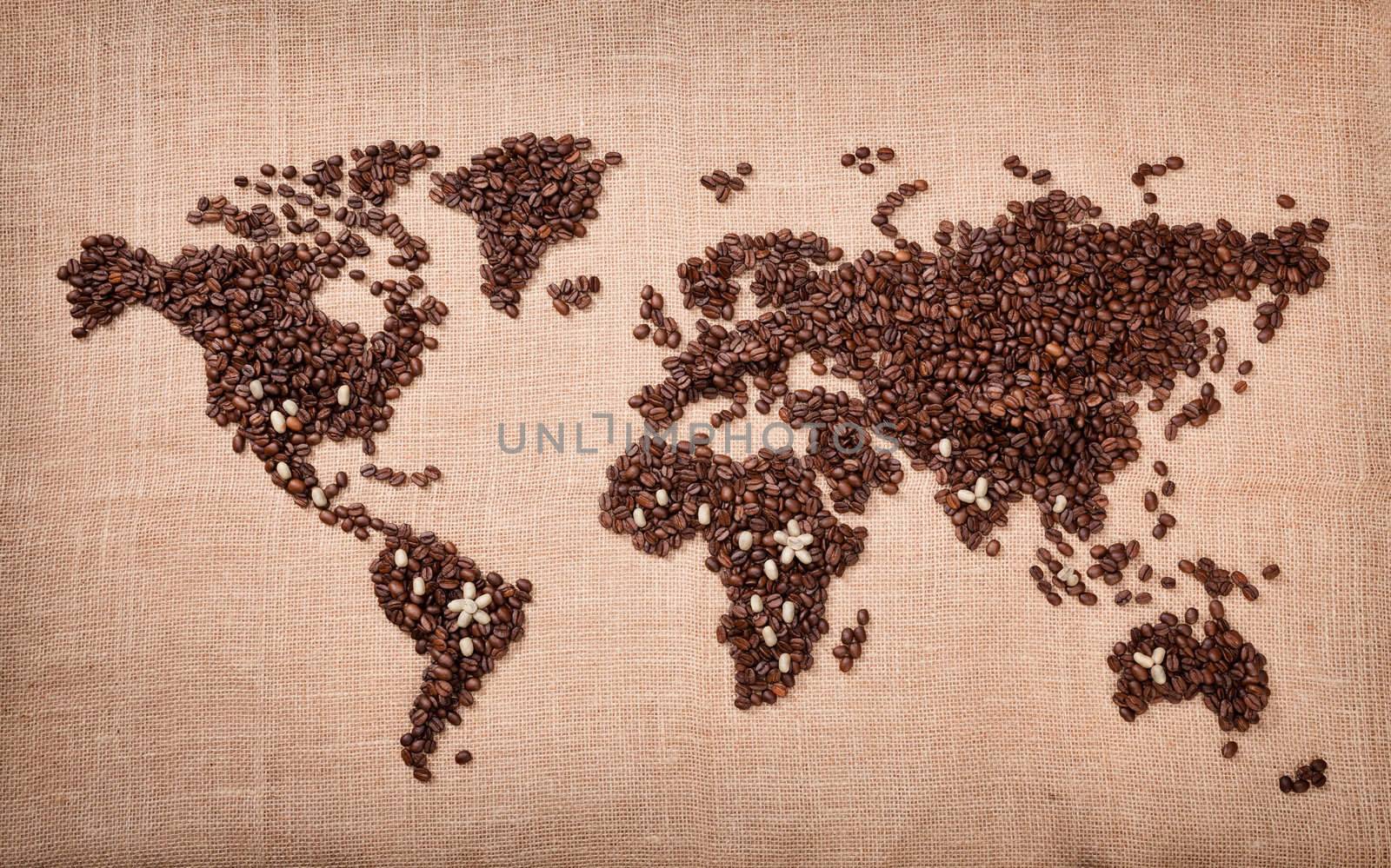 Image of map made of coffee. Closeup