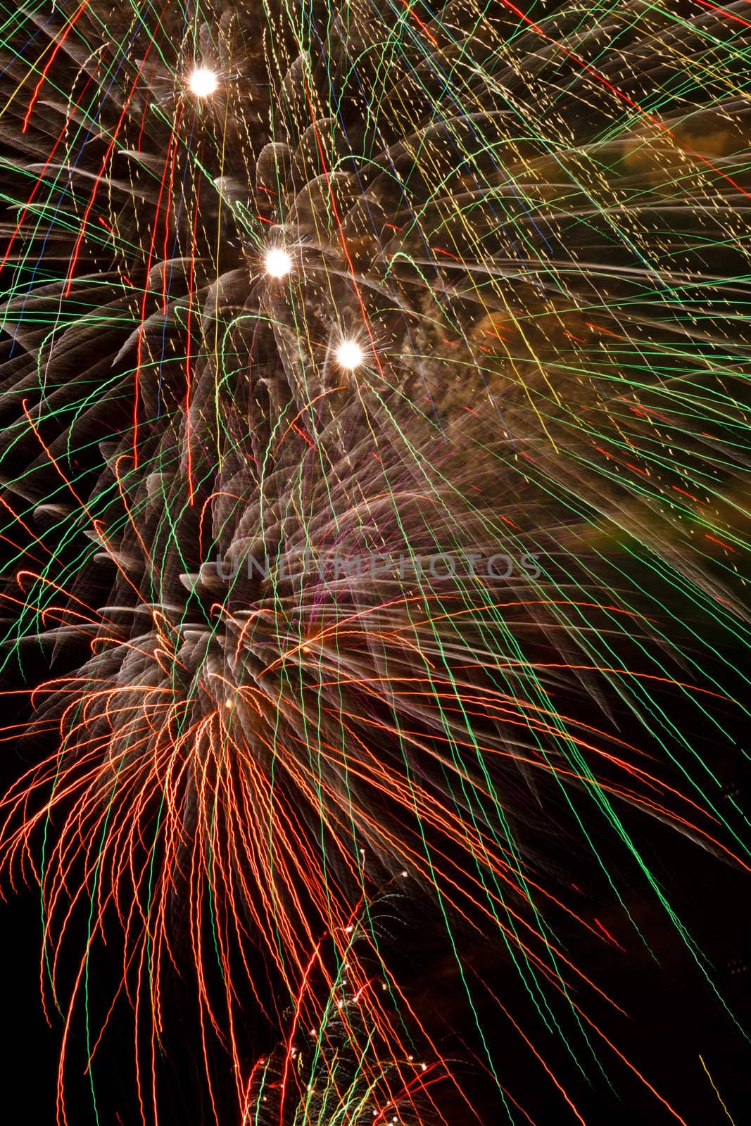 Firework streaks in the night sky
