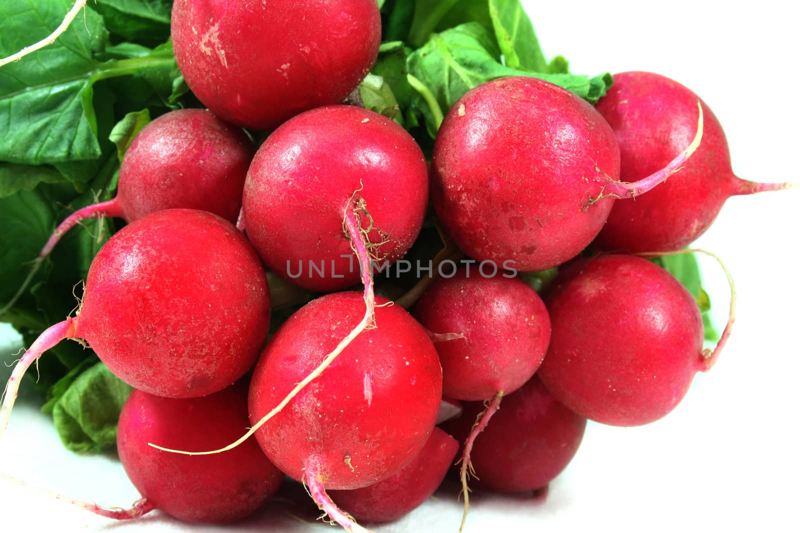 a bunch of radishes on white bord