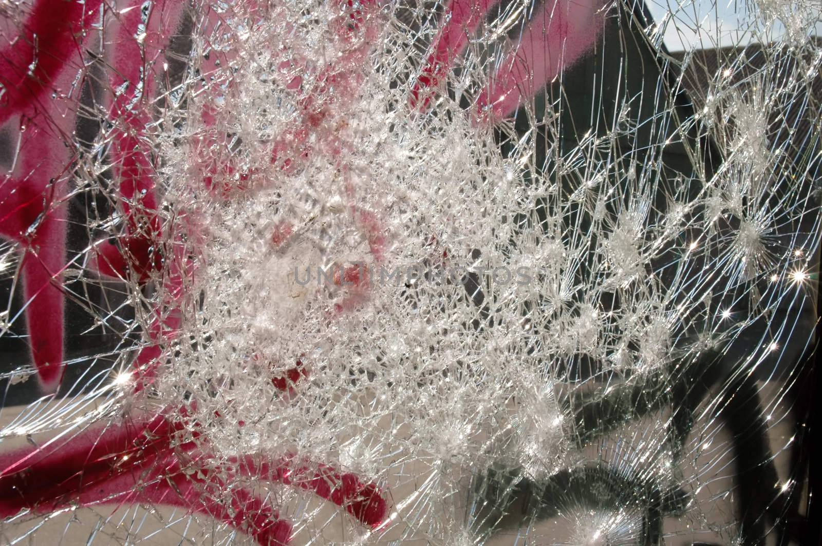 Broken glass and graffiti