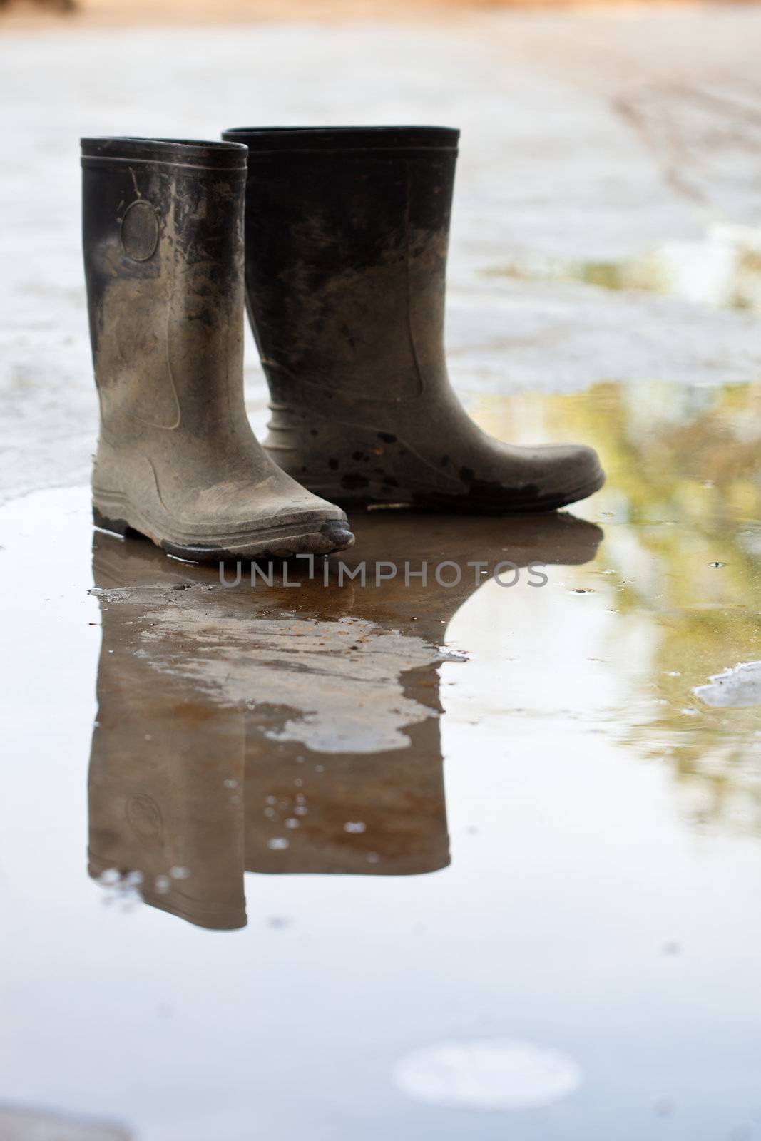 Rubber boots of the construction workers
