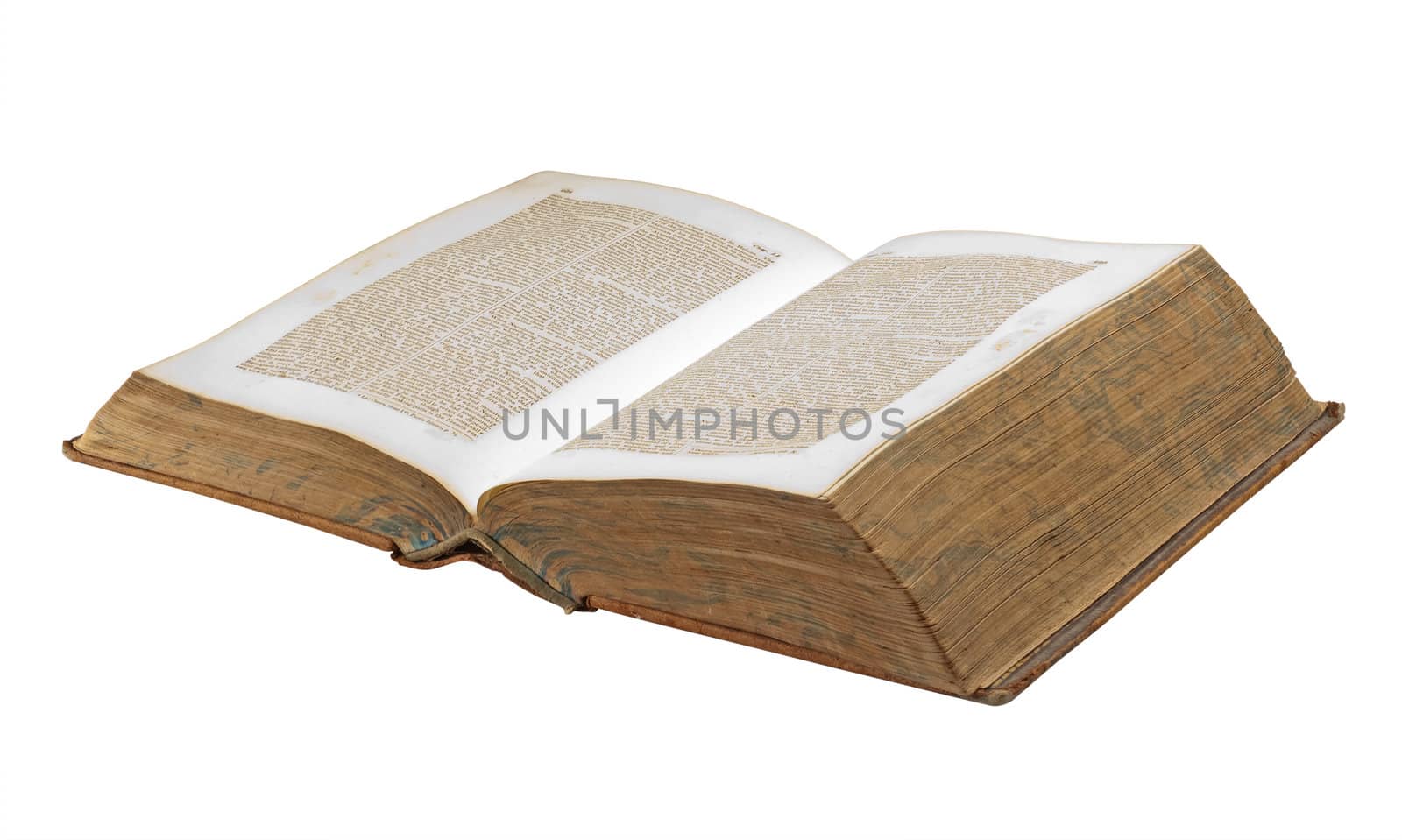 Antique open book, isolated on white