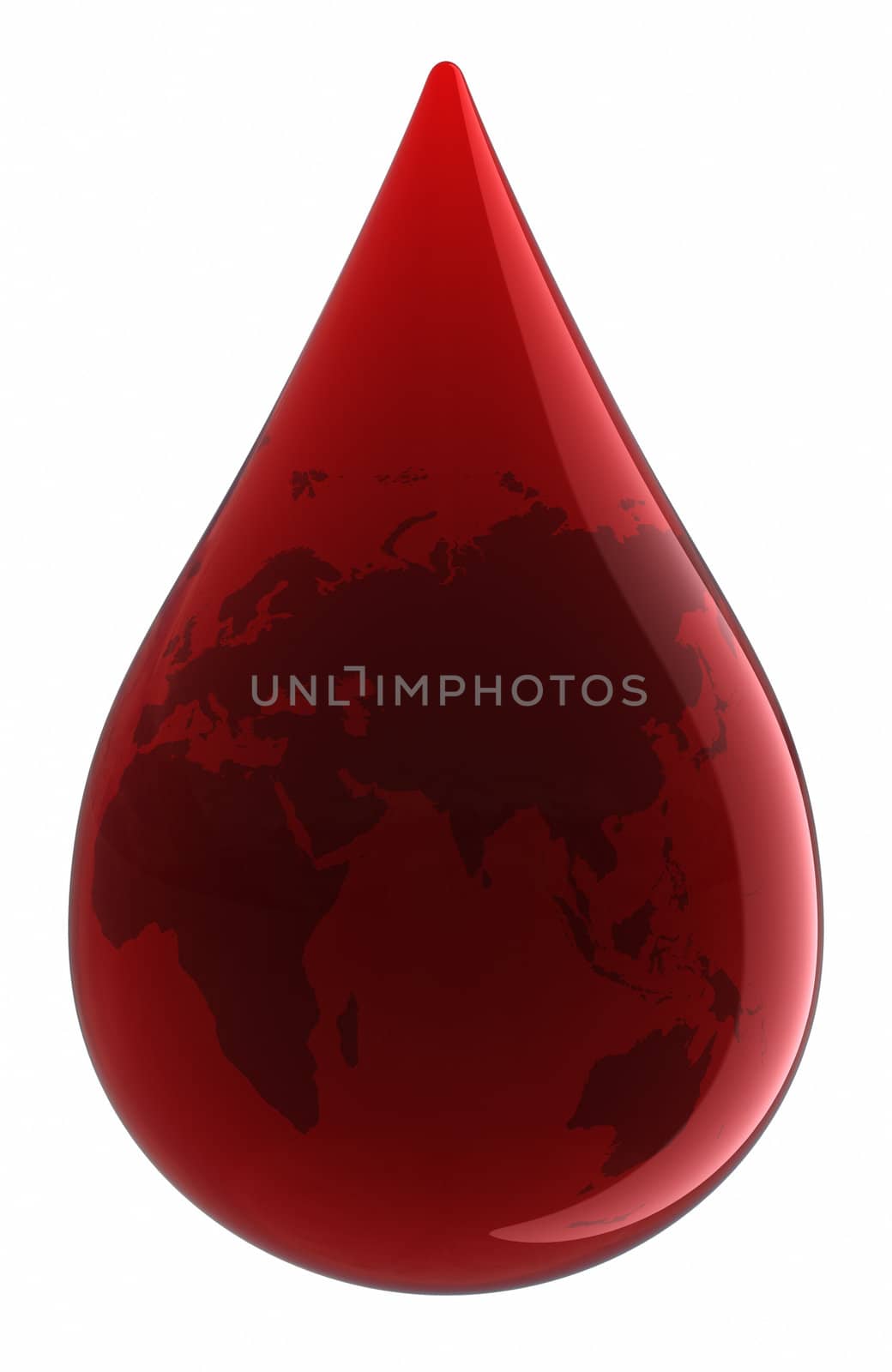 Blood Drop with World Map. Clipping path included.