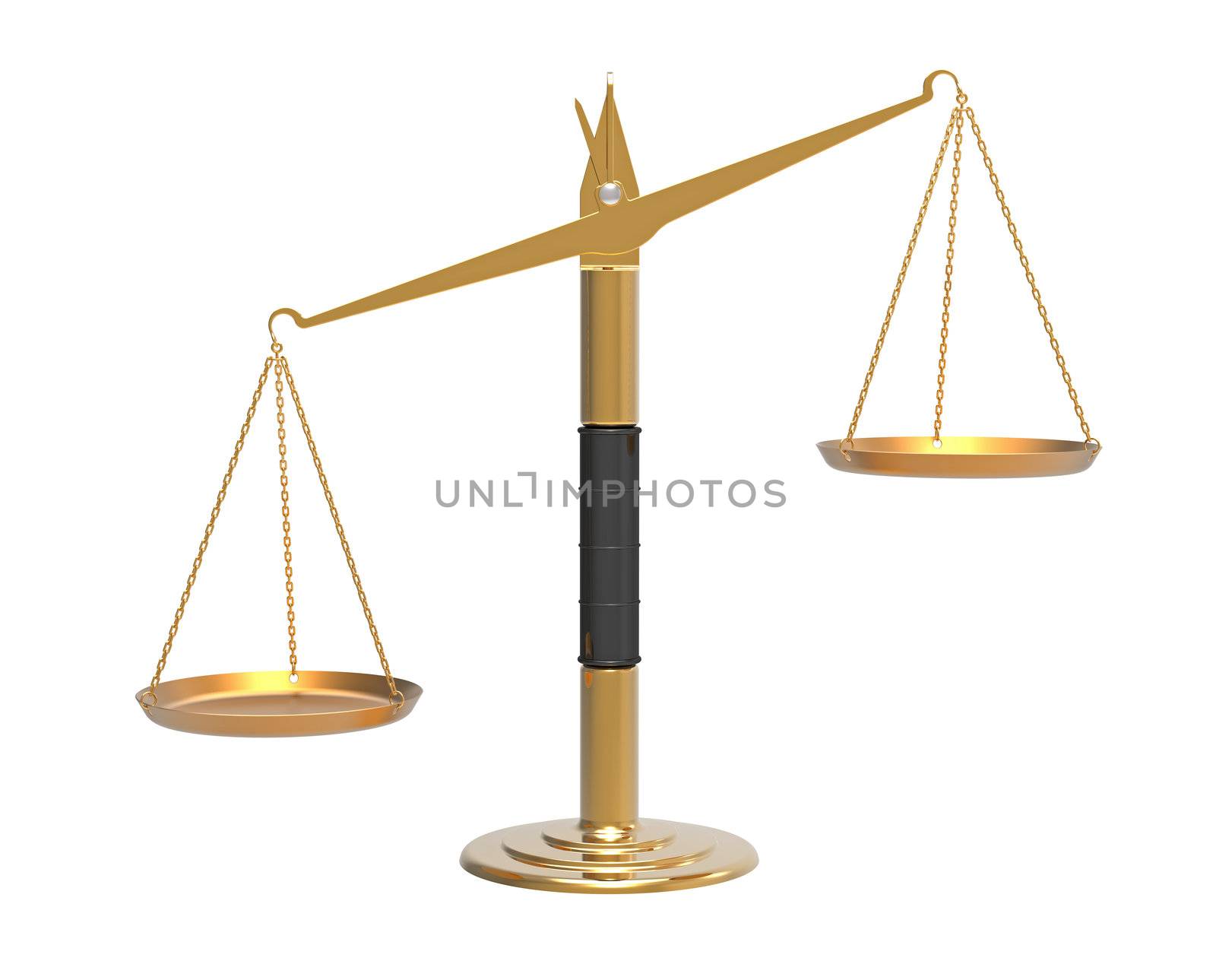 Vintage apothecary scales unbalanced isolated on white 3d render