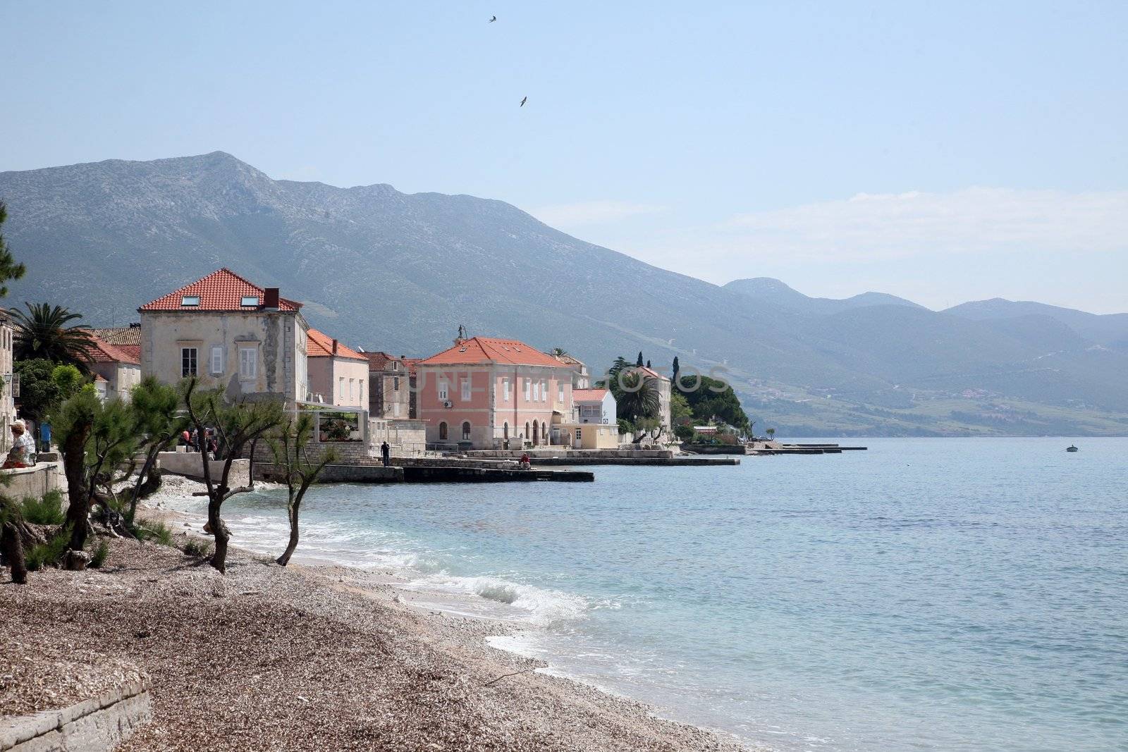 Shoreline of Orebic town on Peljesac peninsula by atlas