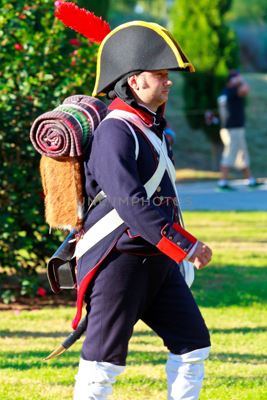 SAN FERNANDO, SPAIN - SEP 24: Actor taking part in the historical military reenacting of the oath of the Spanish constitution of 1812 on Sep 24, 2011 in San Fernando, Spain