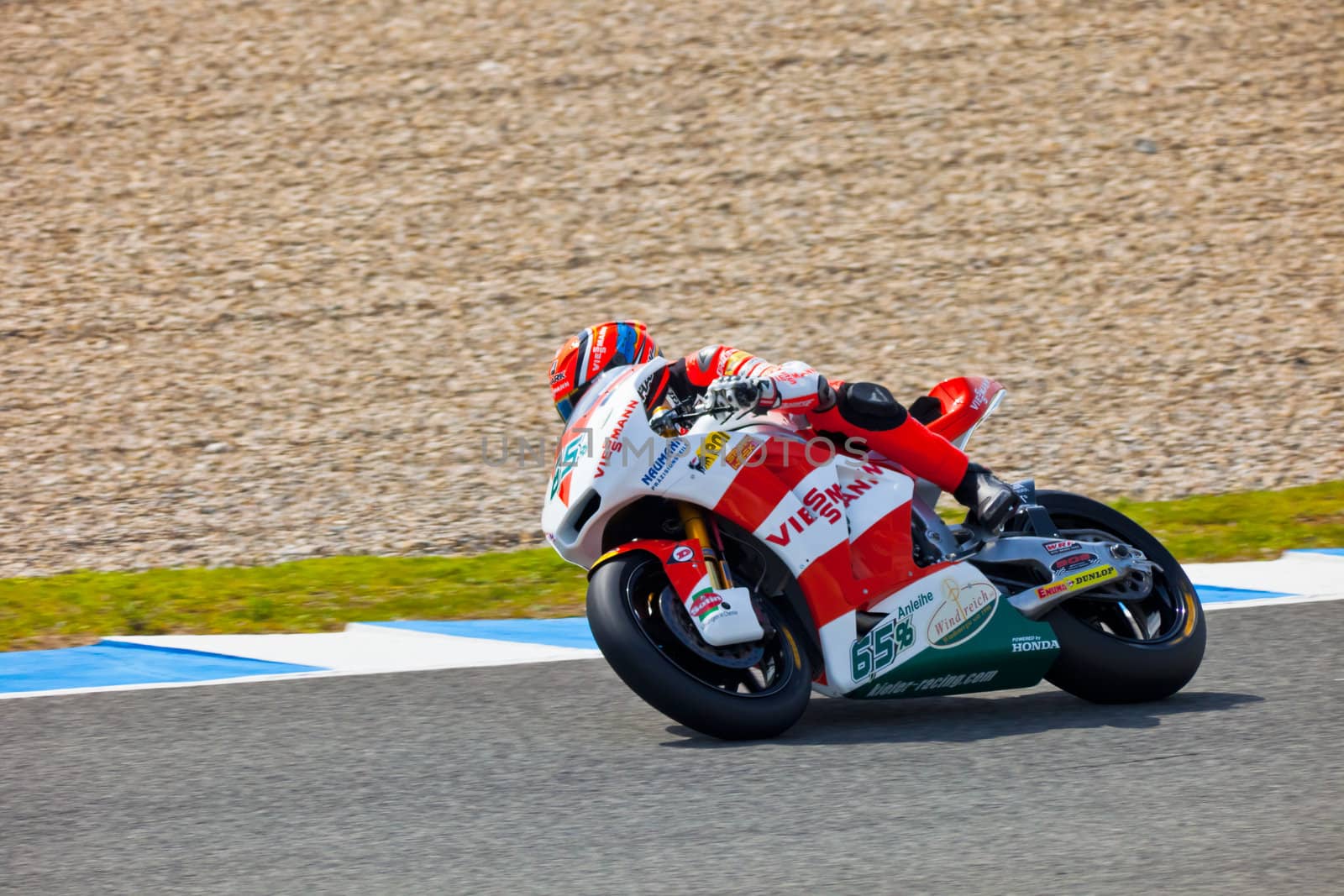 JEREZ DE LA FRONTERA, SPAIN - MAR 5: Moto2 pilot Stefan Bradl races on the official training of the world championship of MotoGP on Mar 5, 2011, in Jerez de la Frontera, Spain