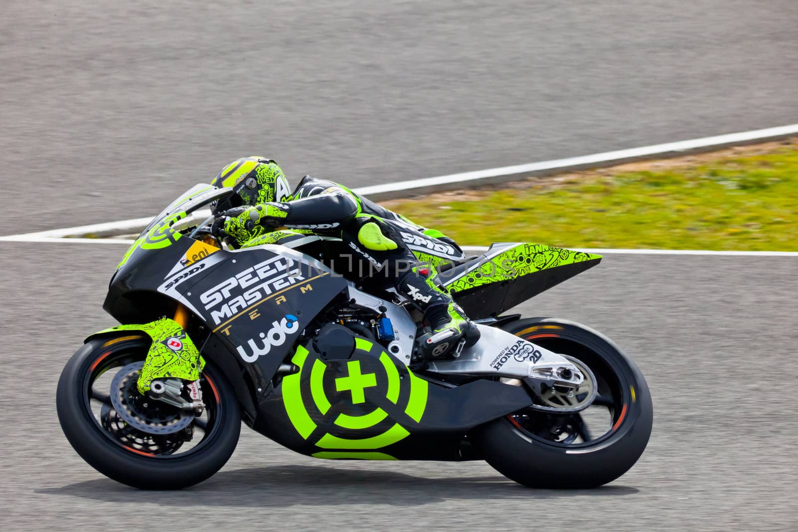 JEREZ DE LA FRONTERA, SPAIN - MAR 5: Moto2 motorcyclist Andrea Iannone races on the official training of the  world championship of MotoGP on Mar 5, 2011, in  Jerez de la Frontera