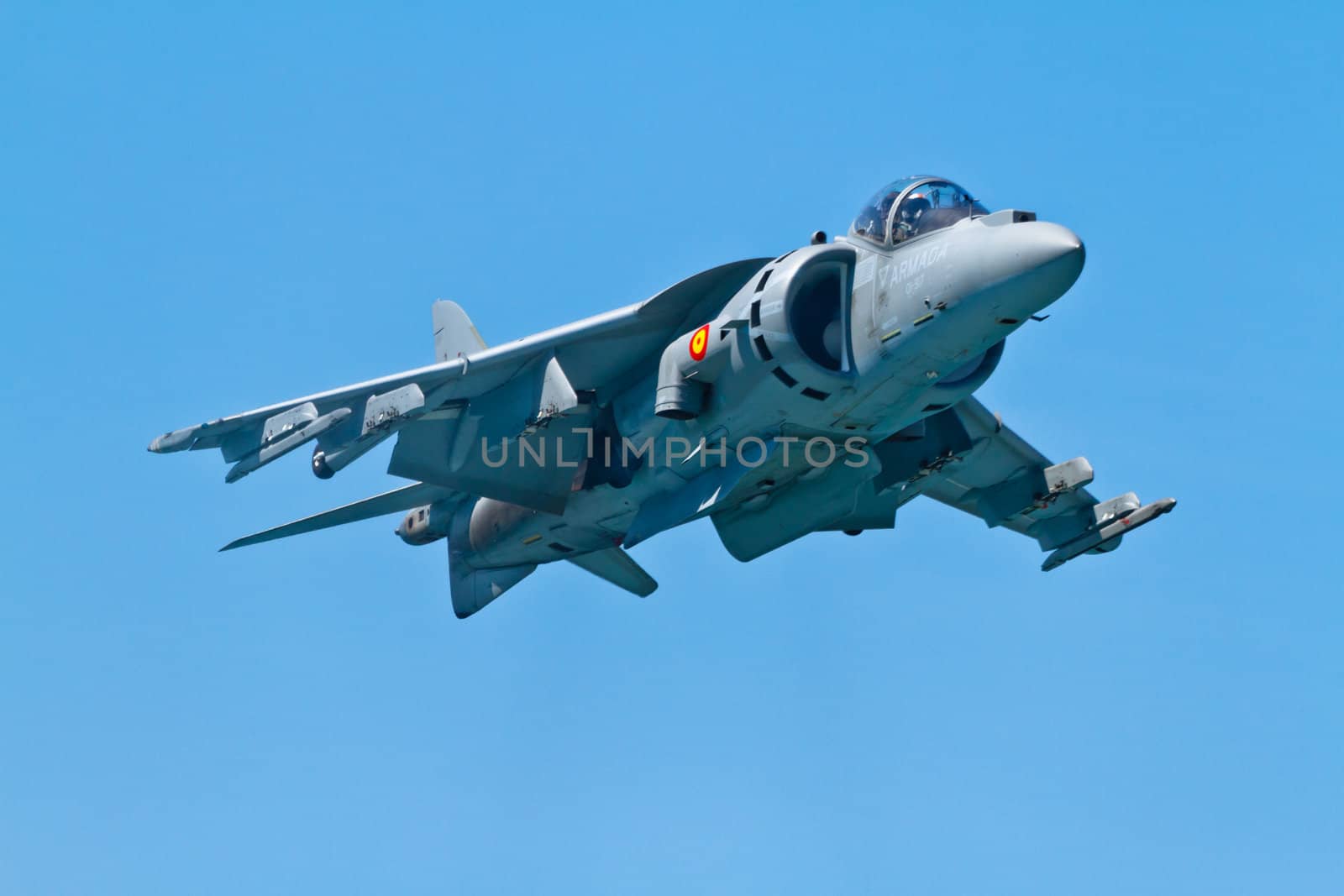 CADIZ, SPAIN-SEP 11: Aircraft AV-8B Harrier Plus taking part in an exhibition on the 4th airshow of Cadiz on Sep 11, 2011, in Cadiz, Spain