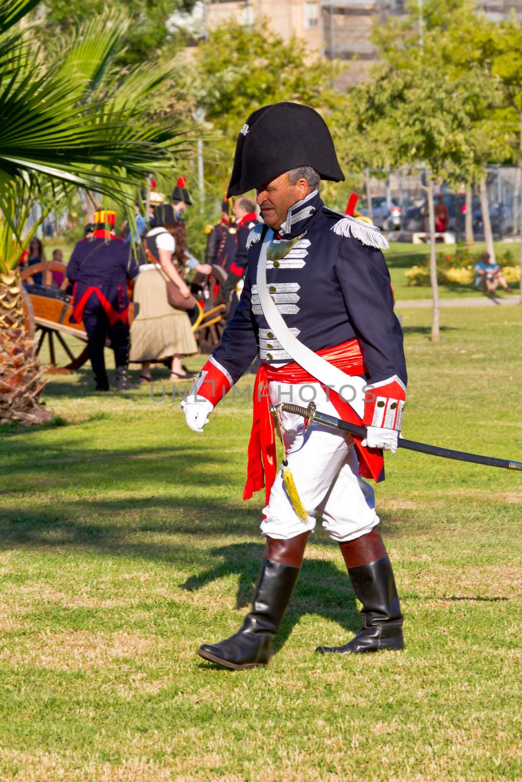 SAN FERNANDO, SPAIN - SEP 24: Actor taking part in the historical military reenacting of the oath of the Spanish constitution of 1812 on Sep 24, 2011 in San Fernando, Spain