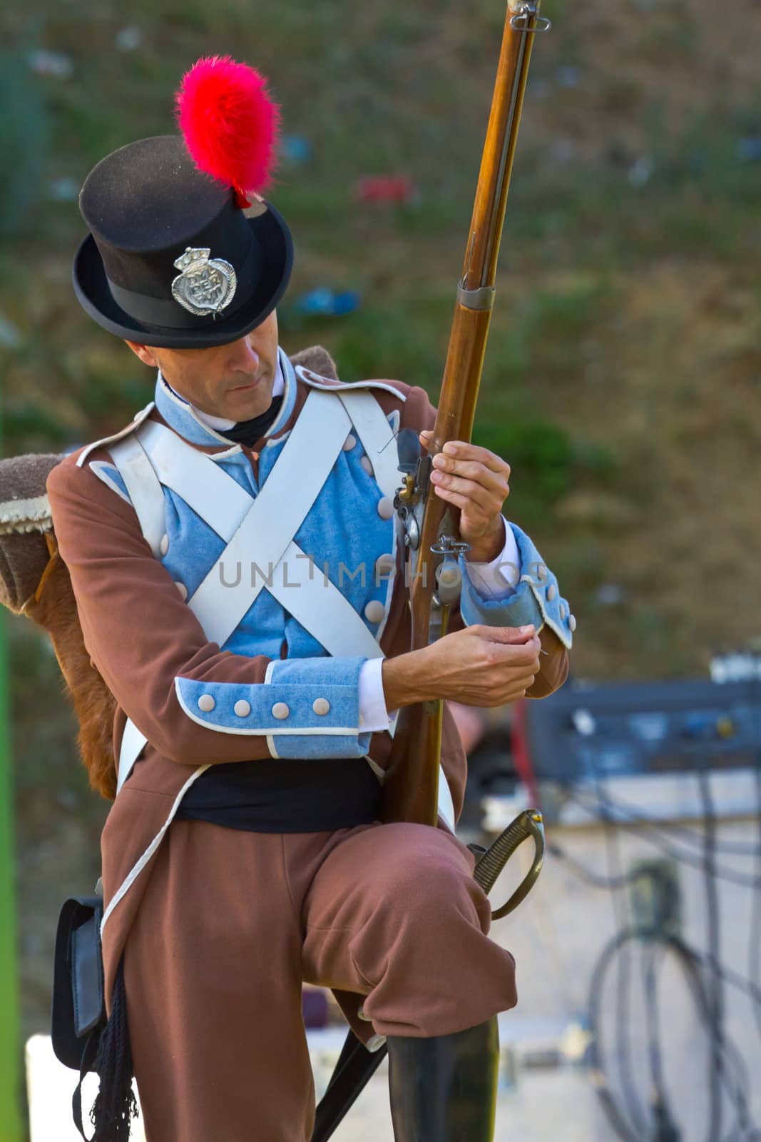 SAN FERNANDO, SPAIN - SEP 24: Actor taking part in the historical military reenacting of the oath of the Spanish constitution of 1812 on Sep 24, 2011 in San Fernando, Spain