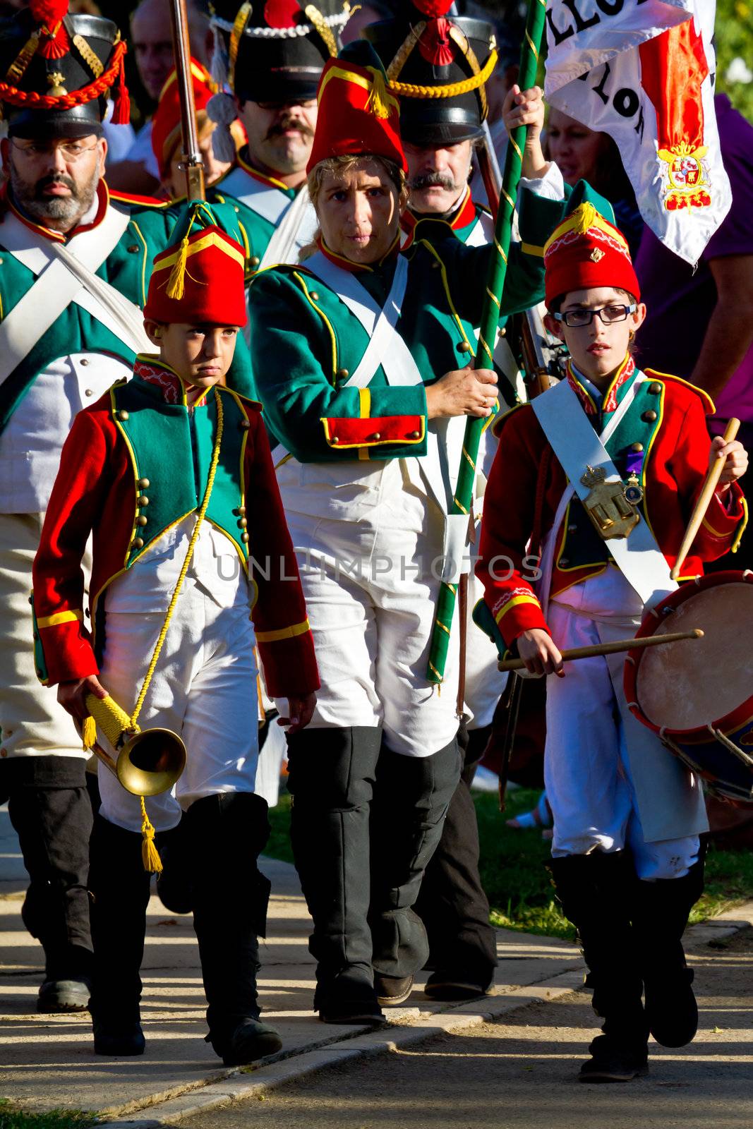 SAN FERNANDO, SPAIN - SEP 24: Actors taking part in the historical military reenacting of the oath of the Spanish constitution of 1812 on Sep 24, 2011 in San Fernando, Spain