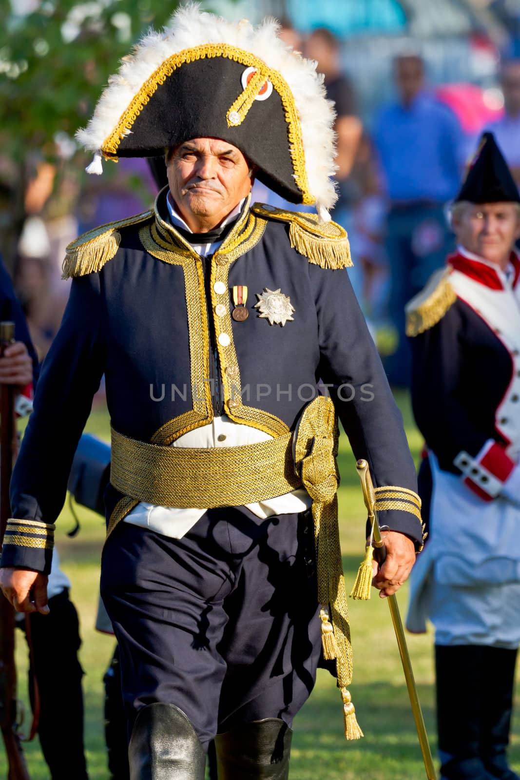 SAN FERNANDO, SPAIN - SEP 24: Actor taking part in the historical military reenacting of the oath of the Spanish constitution of 1812 on Sep 24, 2011 in San Fernando, Spain