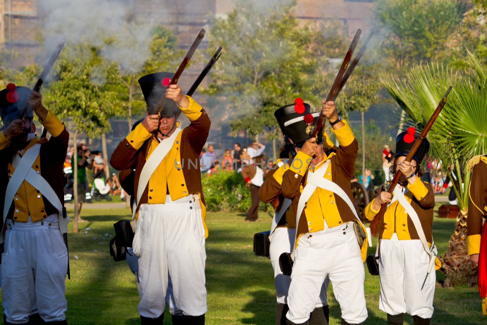 SAN FERNANDO, SPAIN - SEP 24: Actors taking part in the historical military reenacting of the oath of the Spanish constitution of 1812 on Sep 24, 2011 in San Fernando, Spain