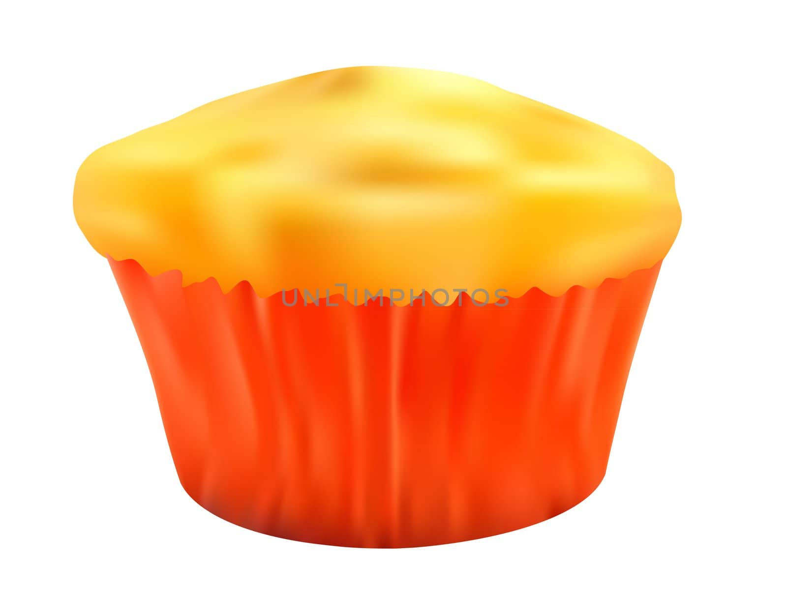 Zoomed tasty yellow muffin without raisins and blueberry