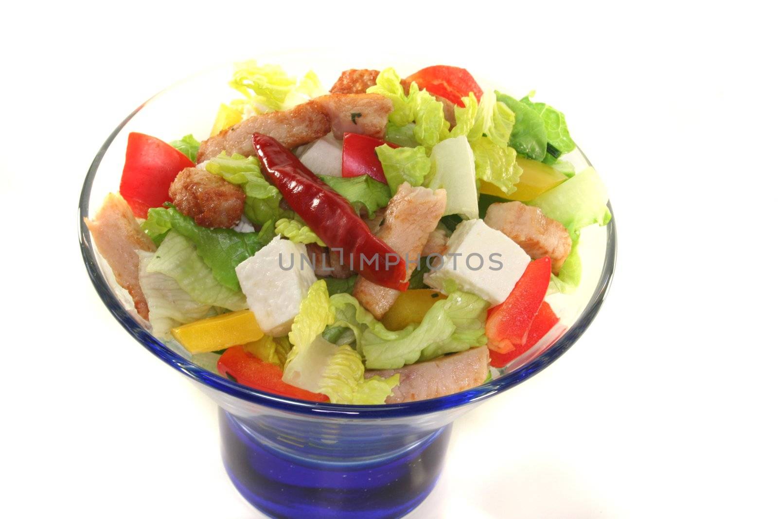 Mixed salad with turkey strips and fresh herbs