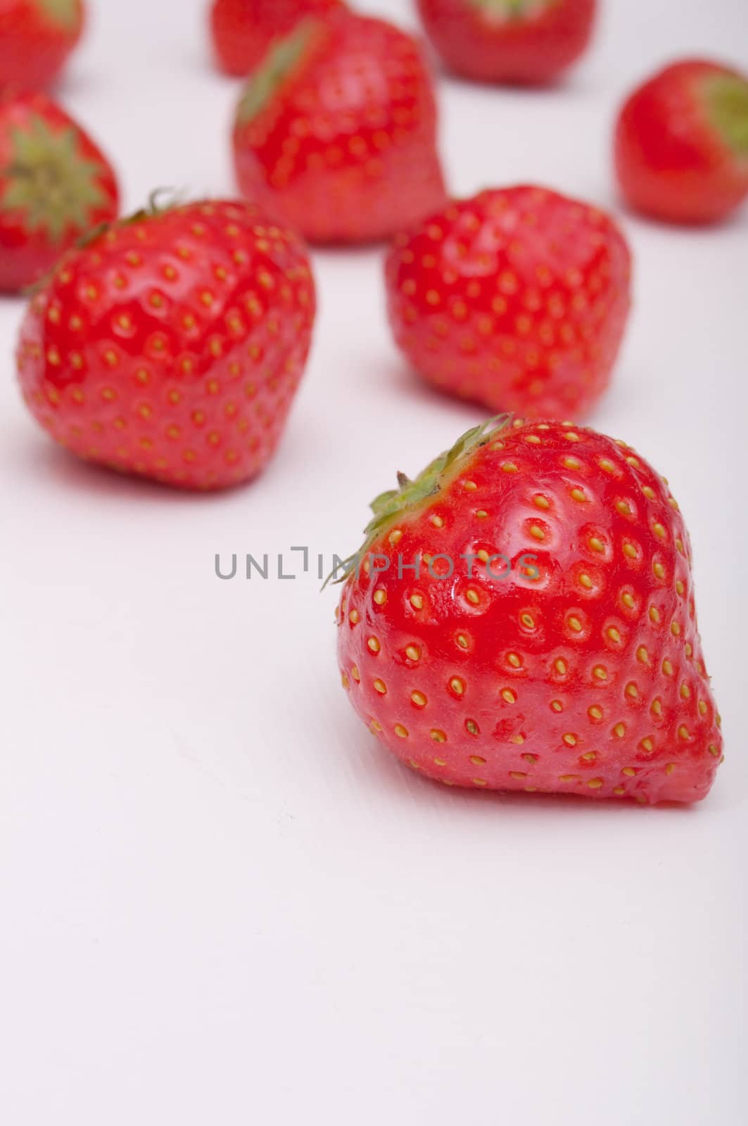 Fresh Red Strawberries on White Wooden Table