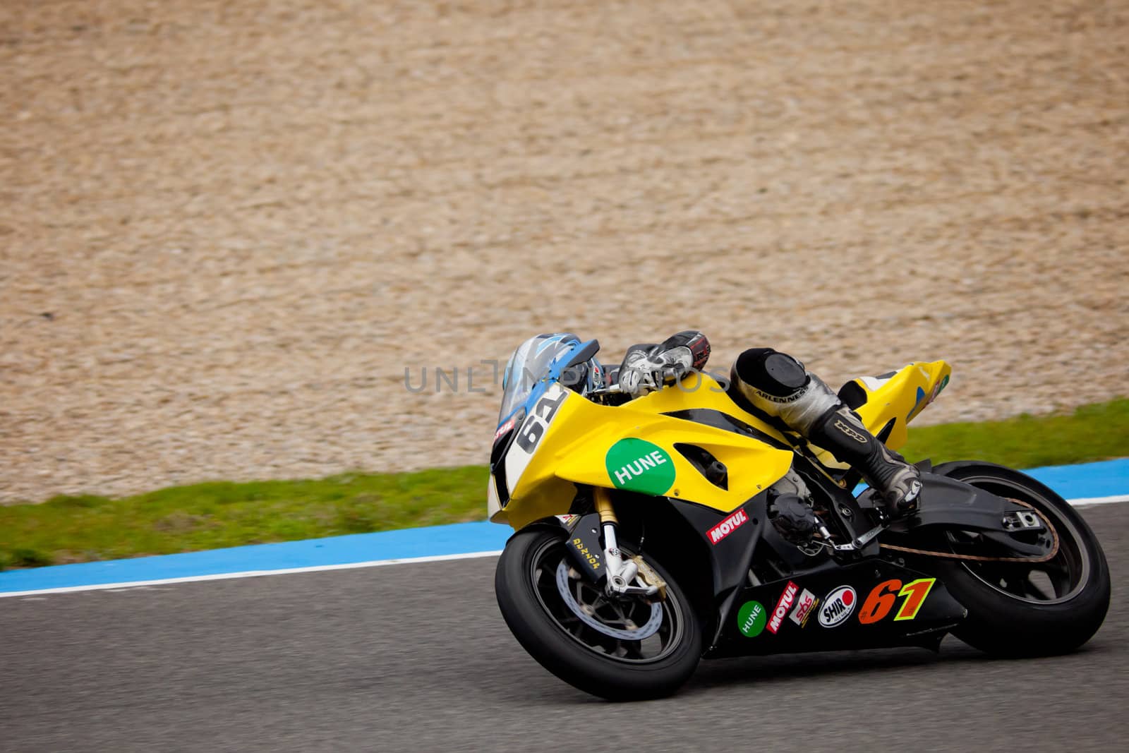 JEREZ DE LA FRONTERA, SPAIN - NOV 20: Stock Extreme motorcyclist Felix Rodriguez takes a curve in the CEV championship on Nov 20, 2010, in Jerez de la Frontera, Spain
