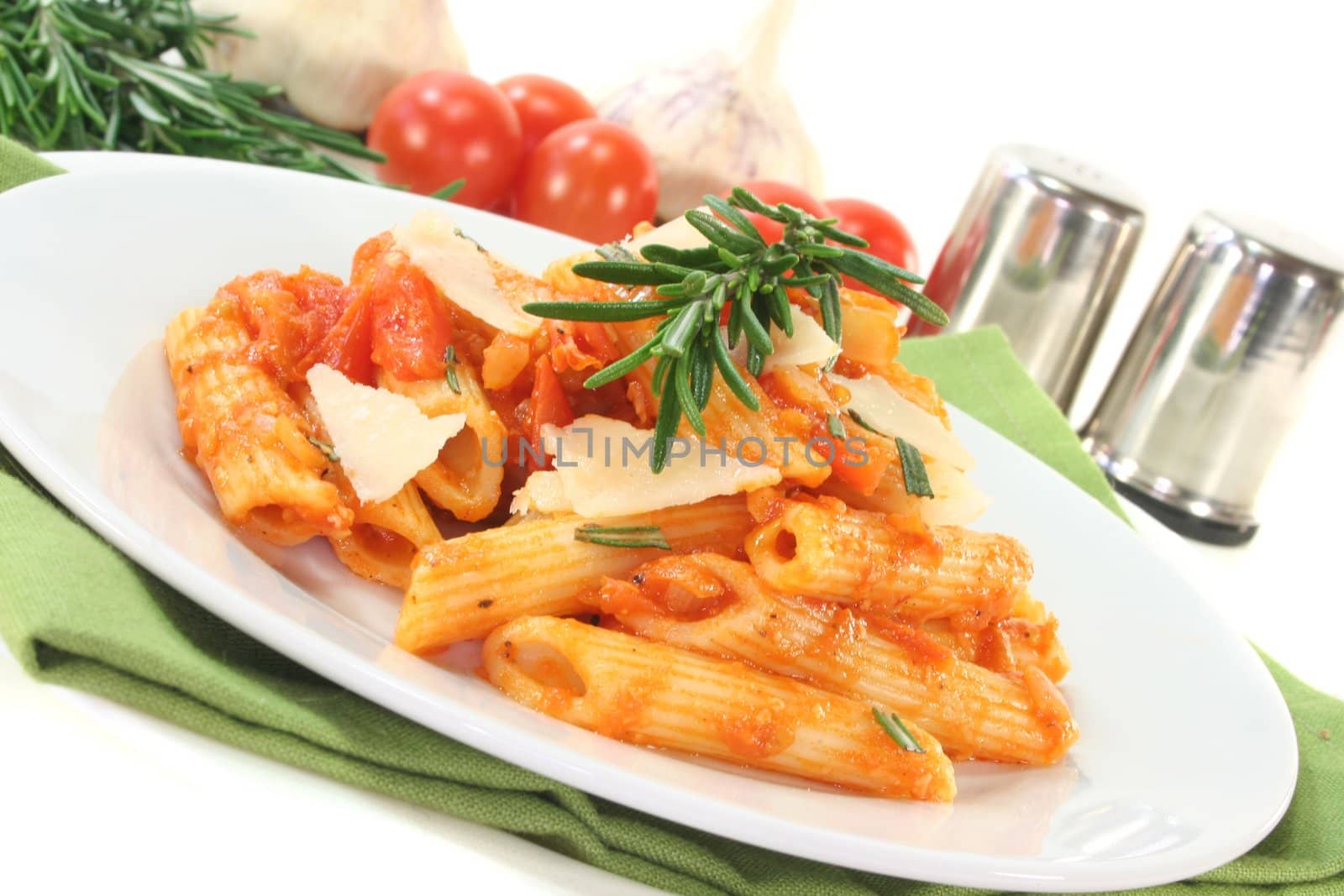 Penne with tomato sauce, Parmesan and rosemary