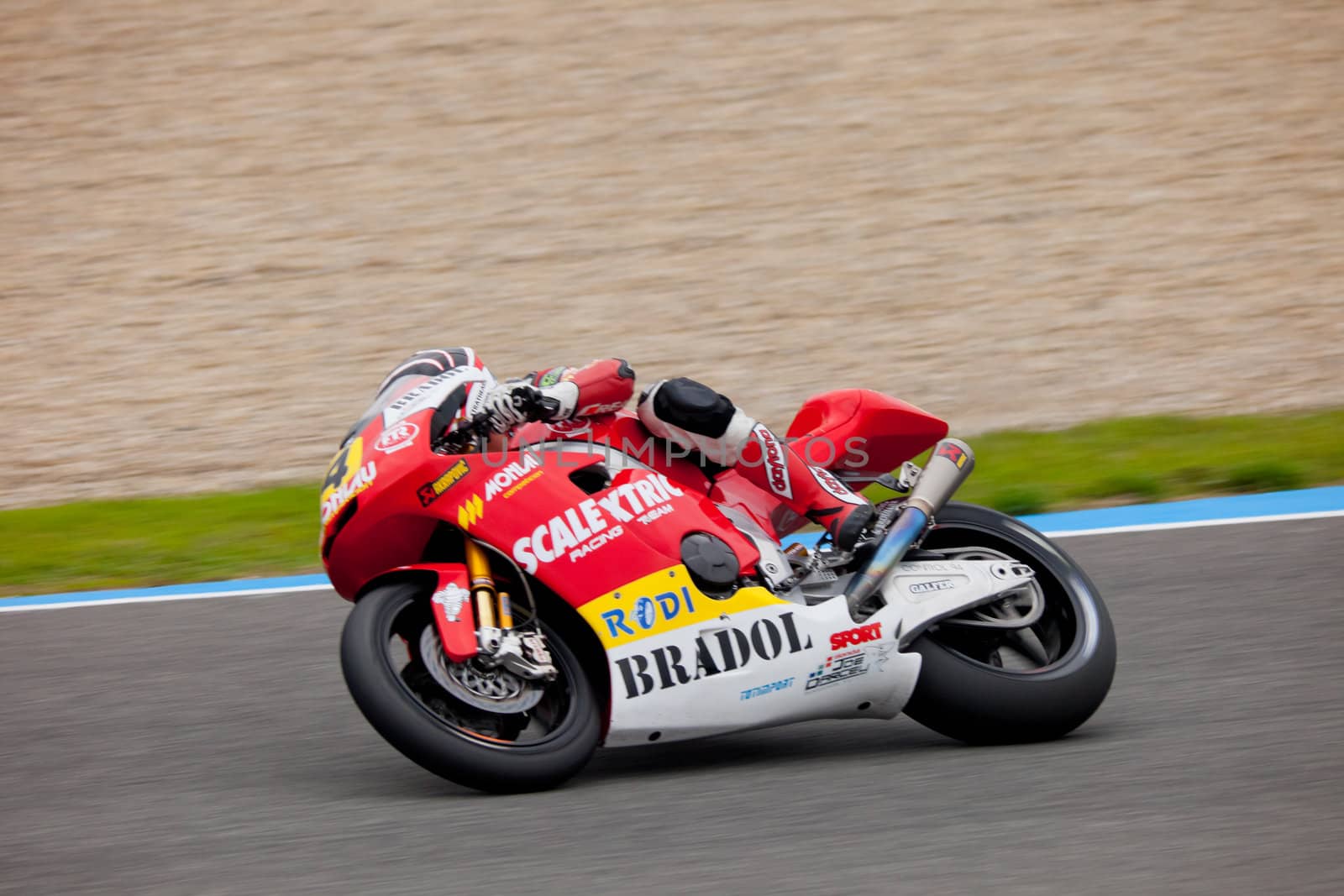 JEREZ DE LA FRONTERA, SPAIN - NOV 20: MOTO2 motorcyclist Kev Coghlan takes a curve in the CEV championship on Nov 20, 2010, in Jerez de la Frontera, Spain