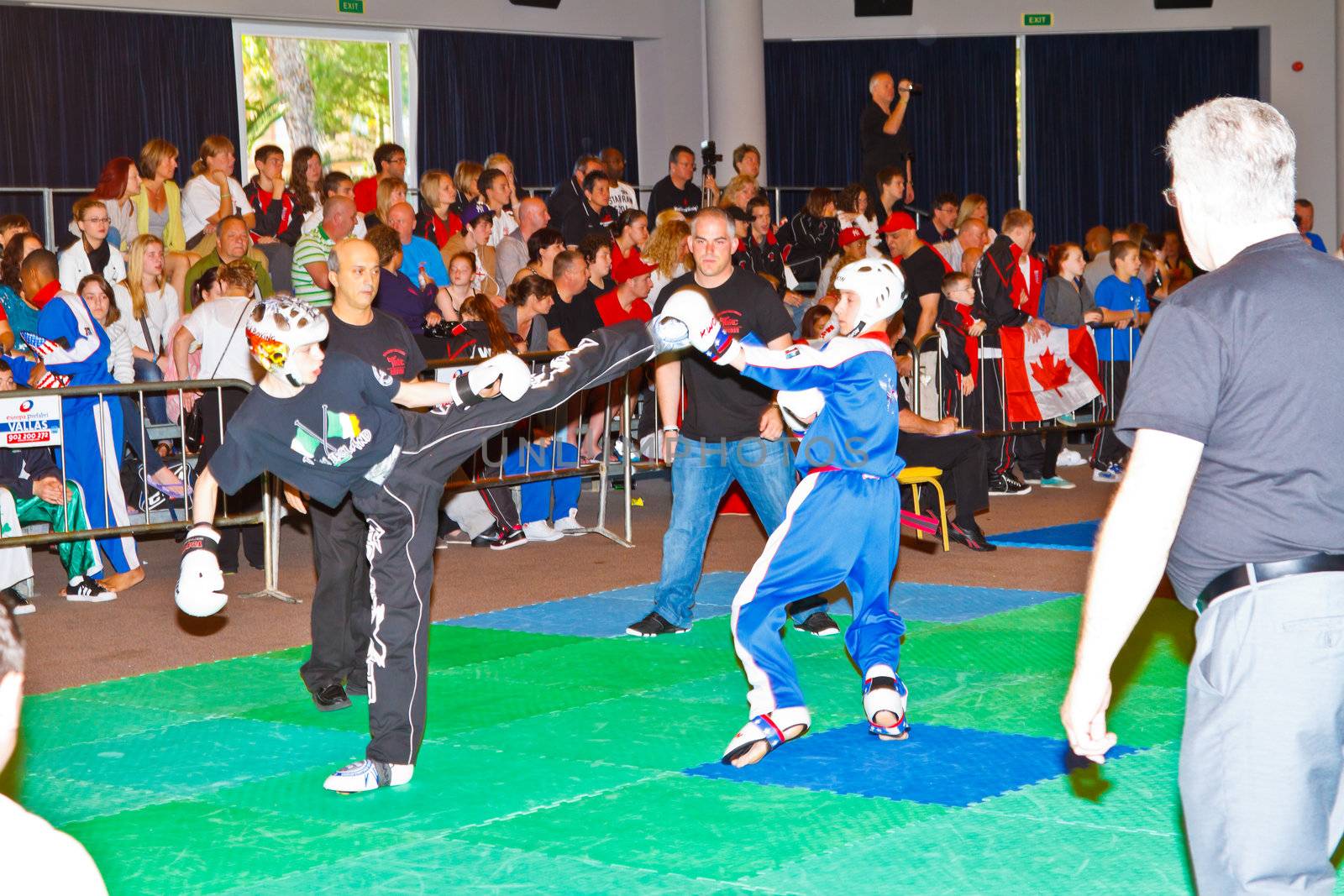 CHICLANA DE LA FRONTERA, SPAIN-NOV 05: Unidentified players compete in the 3rd World Karate and Kickboxing Council championship  on Nov 05, 2011, in Chiclana de la Frontera,  Spain