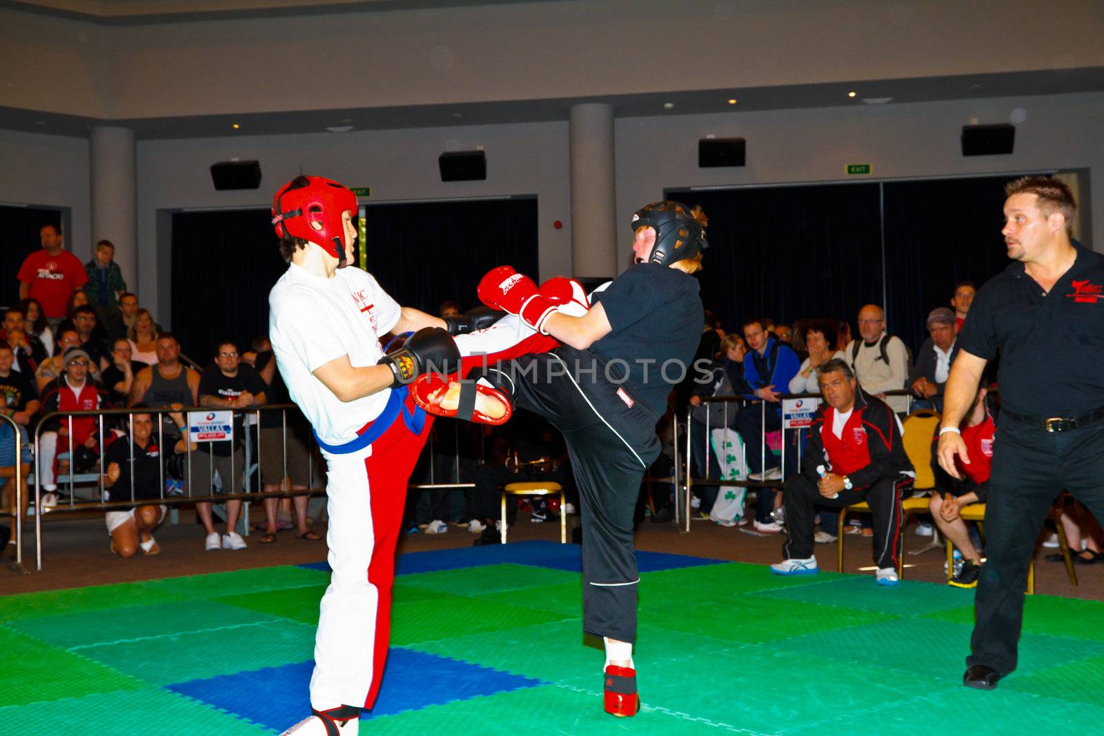 CHICLANA DE LA FRONTERA, SPAIN-NOV 05: Unidentified players compete in the 3rd World Karate and Kickboxing Council championship  on Nov 05, 2011, in Chiclana de la Frontera,  Spain