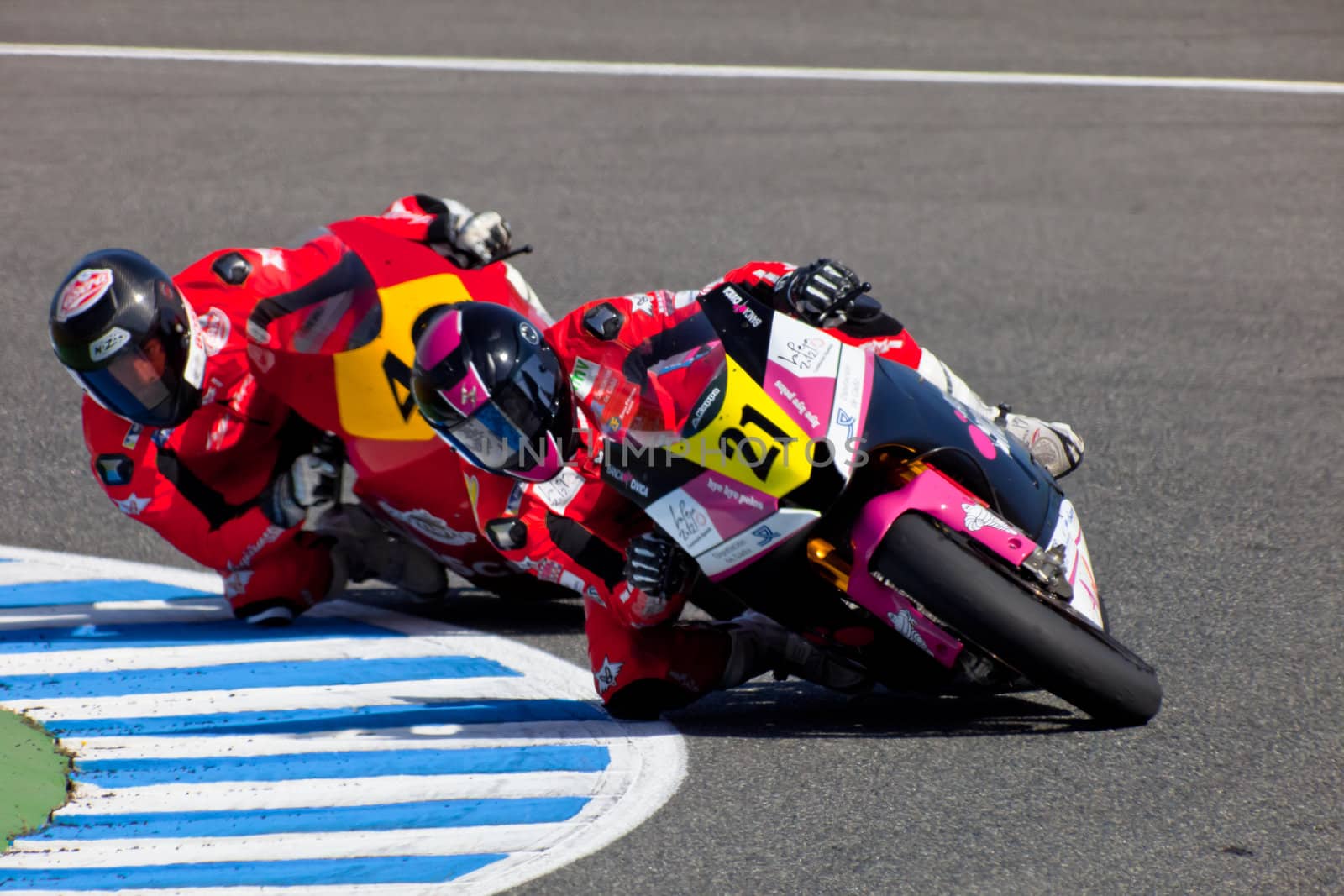 JEREZ DE LA FRONTERA, SPAIN - APR 17: Moto2 motorcyclist Ivan Moreno takes a curve in the CEV Championship race on April 17, 2011 in Jerez de la Frontera, Spain.