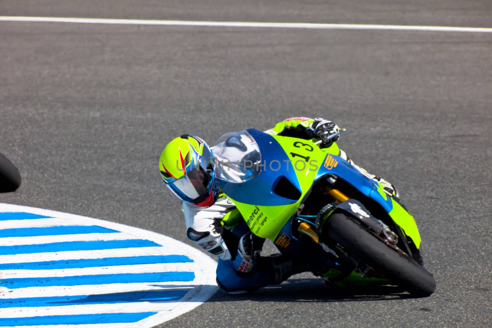 JEREZ DE LA FRONTERA, SPAIN - APR 17: Moto2 motorcyclist Renaud Binoche takes a curve in the CEV Championship race on April 17, 2011 in Jerez de la Frontera, Spain.