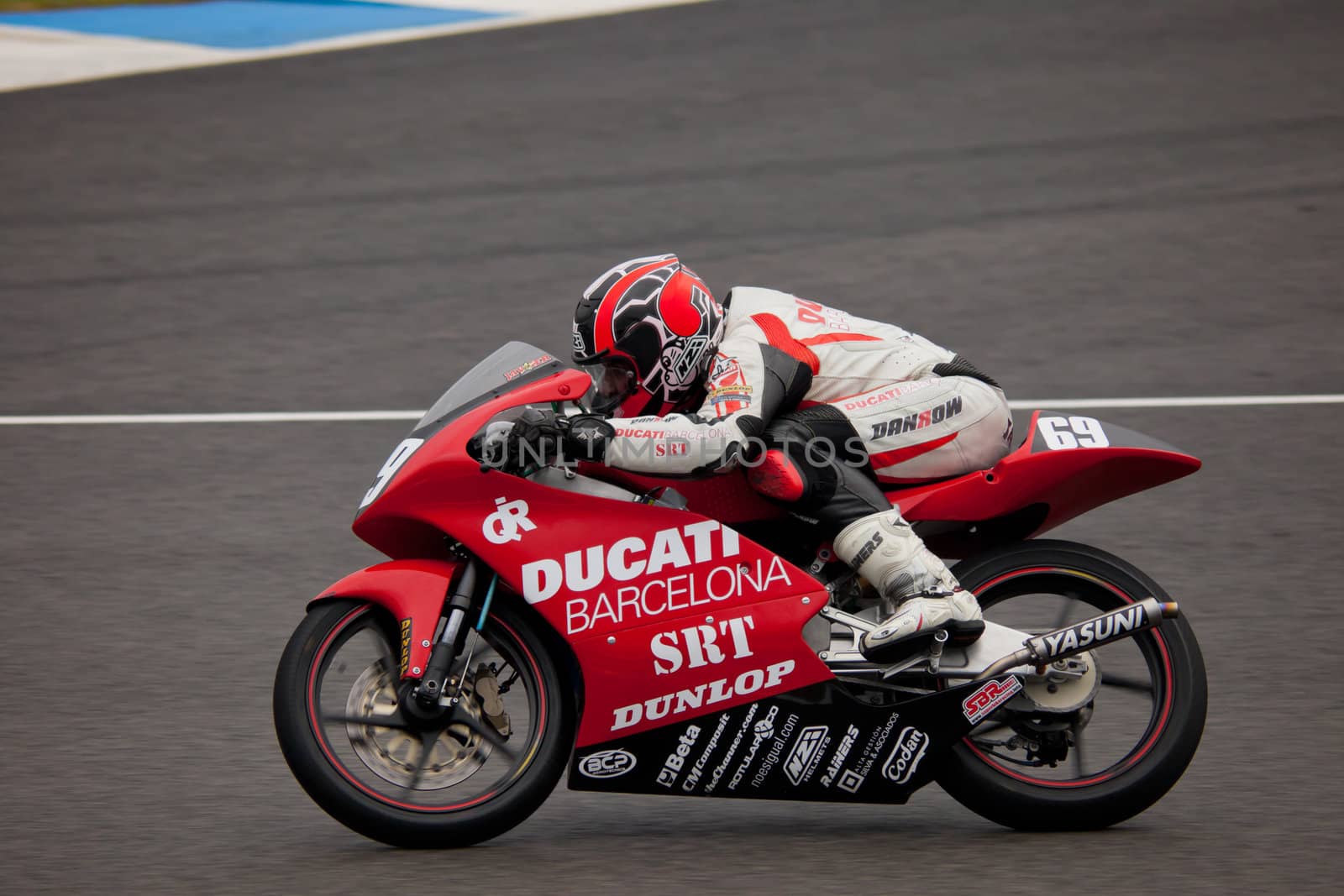 JEREZ DE LA FRONTERA, SPAIN - NOV 20: 125cc motorcyclist Javier Martinez races in the CEV championship on Nov 20, 2010, in Jerez de la Frontera, Spain