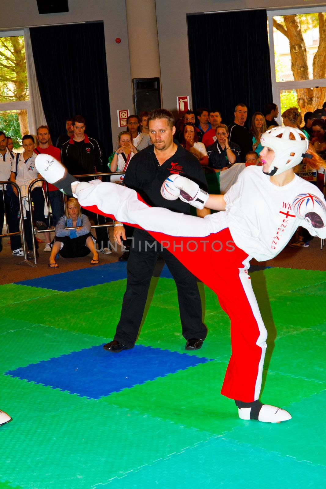 CHICLANA DE LA FRONTERA, SPAIN-NOV 05: Unidentified players compete in the 3rd World Karate and Kickboxing Council championship  on Nov 05, 2011, in Chiclana de la Frontera,  Spain