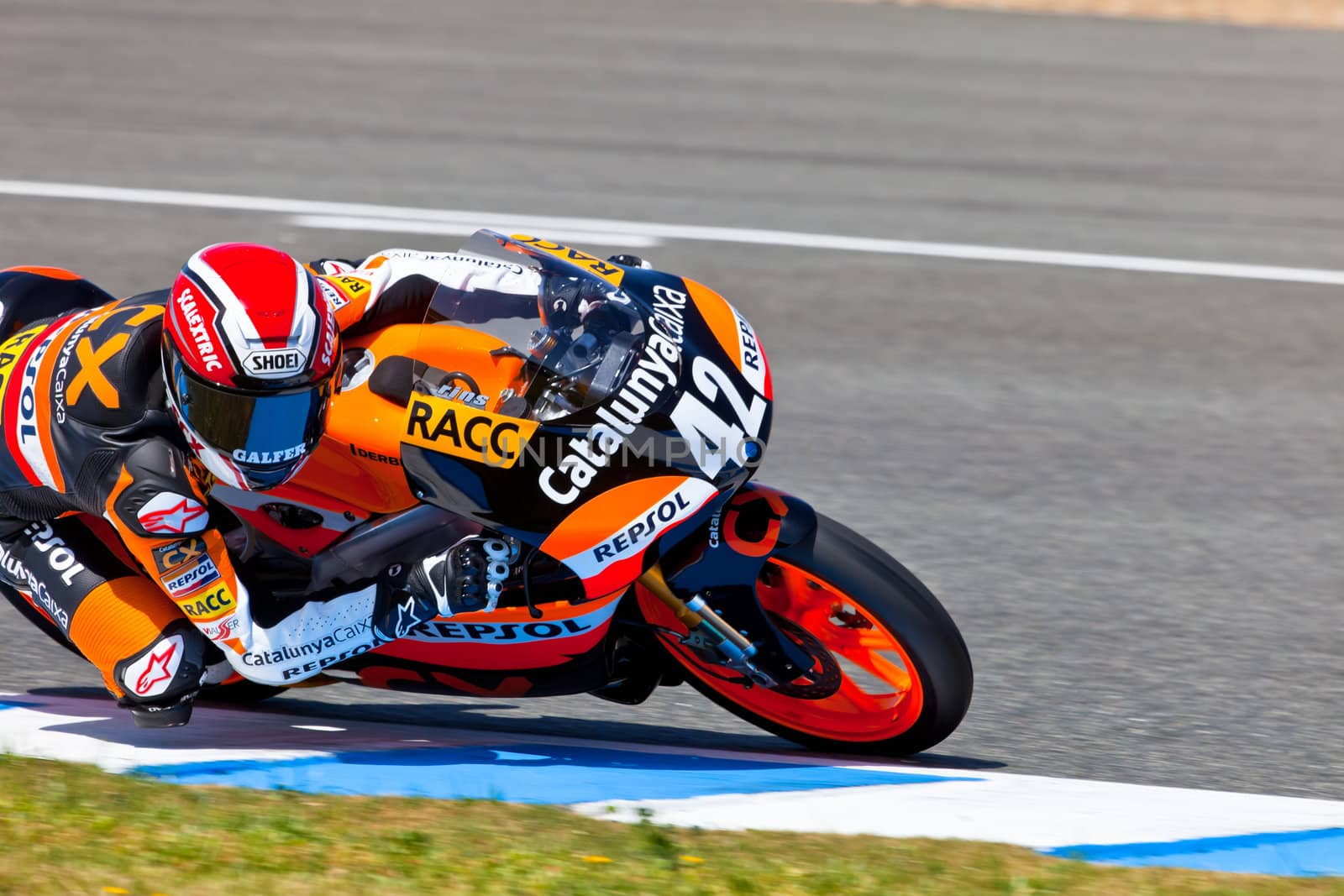 JEREZ DE LA FRONTERA, SPAIN - APR 17: 125cc motorcyclist Alex Rins takes a curve in the CEV Championship race on April 17, 2011 in Jerez de la Frontera, Spain.